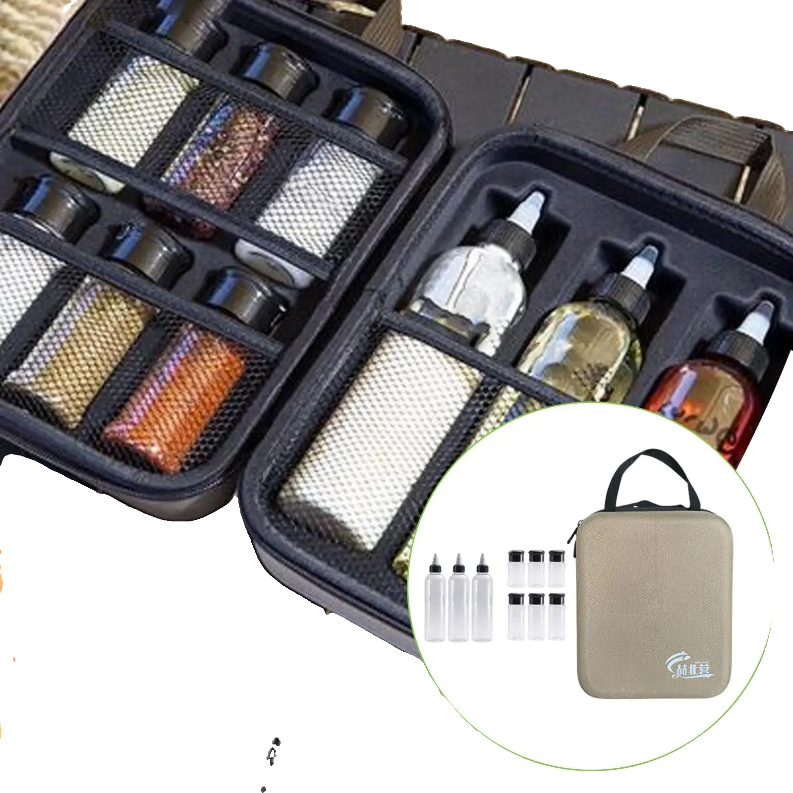 Gewürzset, Eva-hartschalenetui, Auslaufsicheres Design, Khaki