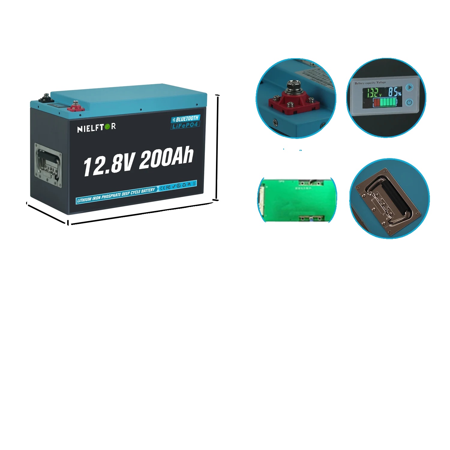 Lifepo4-batterie, 300ah Hohe Kapazität, Integriertes Bms Mit Mehrfachschutz, 12,8v 200ah Pack