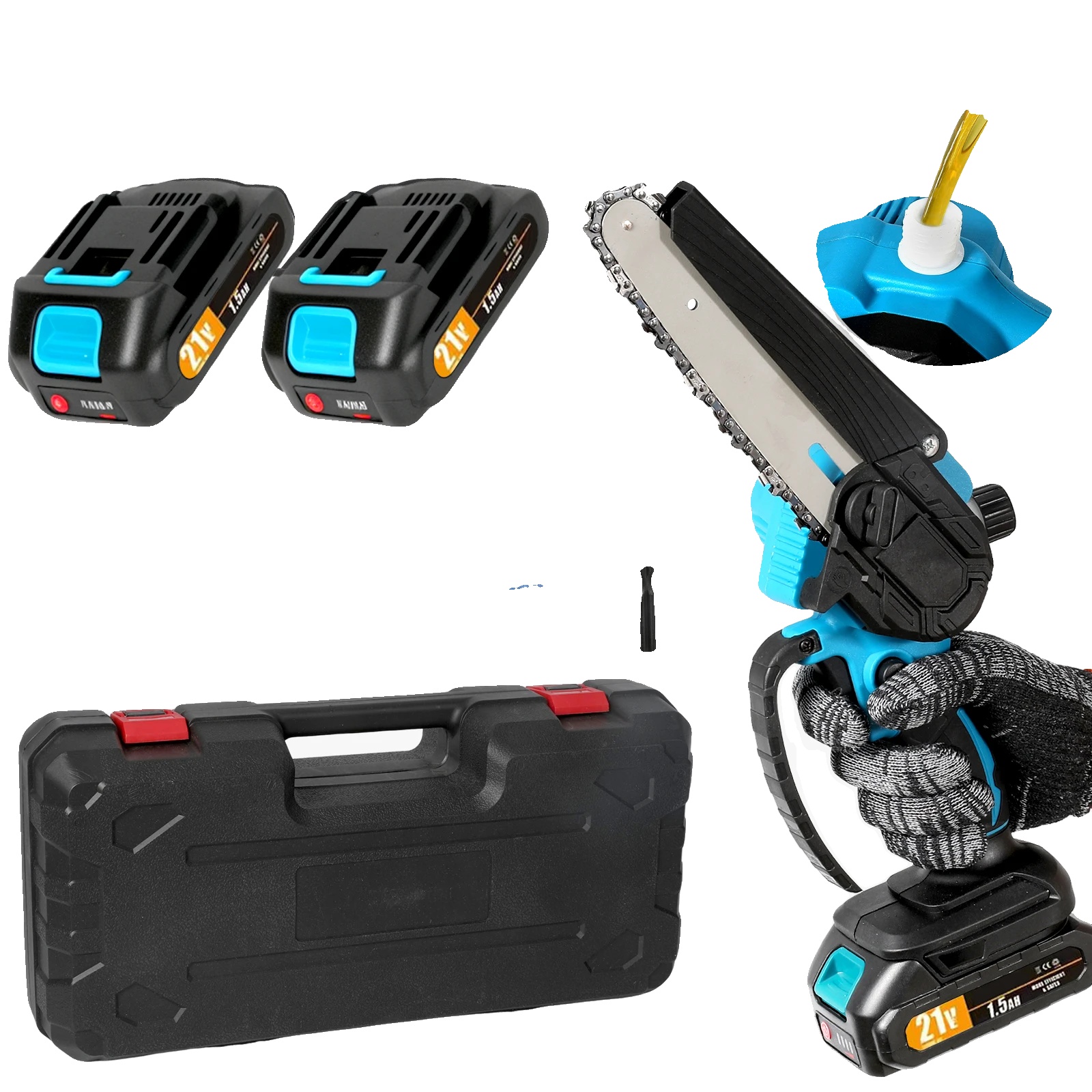 Mini-kettensäge, Tragbares Design, Automatische Ölpumpe, B, 15,24 Cm, Zwei Batterien