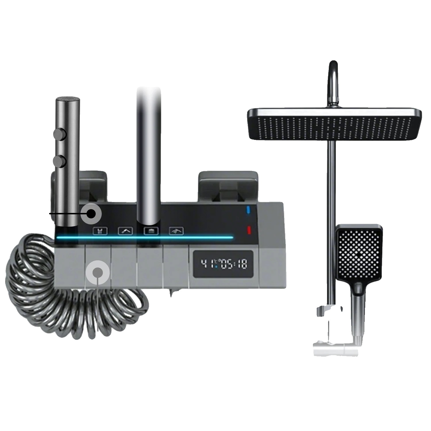 Duschsystem, Messingkonstruktion, Led-temperaturanzeige, Schwarz Und Grau