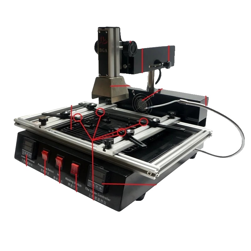 Infrarot Bga Nacharbeitsstation, 1900w Leistung, Duale Heizzonen, Oberplattenmaß 60mm X 60mm, Unterplattenmaß 240mm X 80mm, Maximale Temperatur 500°c
