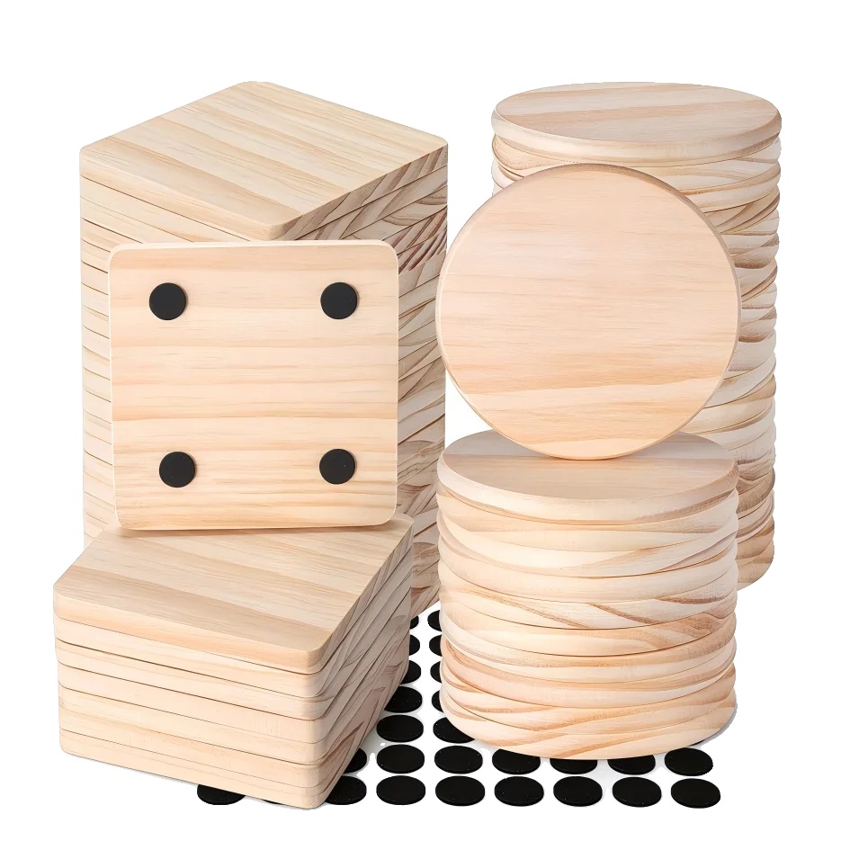 Untersetzer-set, Naturkiefernholz, Anpassbar Für Diy-projekte, 36 Rund 36 Quadrat