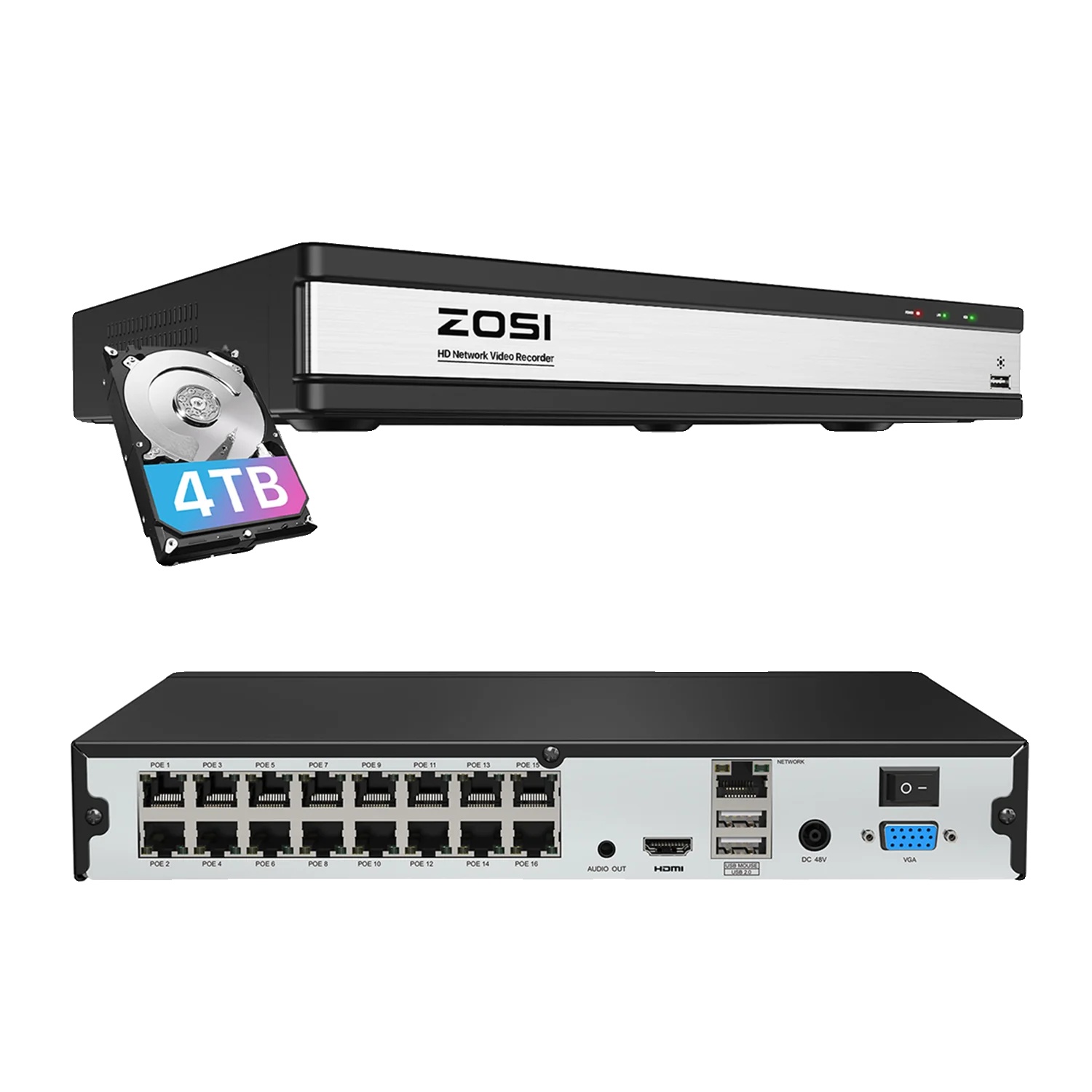 Überwachungsnetzwerk-videorecorder, 16 Kanäle, H.265-kompression, 16ch, 4t