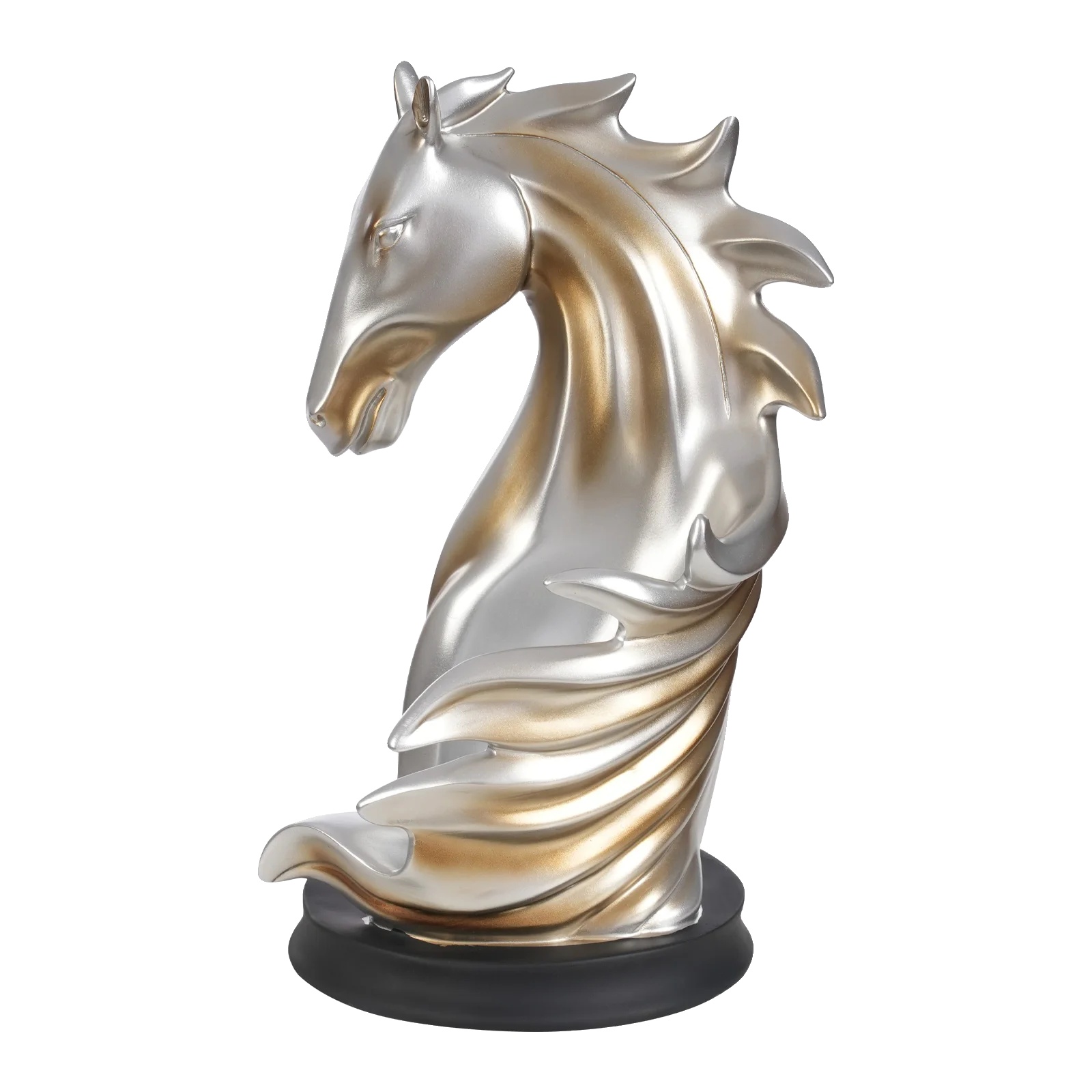 Weinregal, Künstlerisches Pferdekopfdesign, Harzkonstruktion, Silber Gold