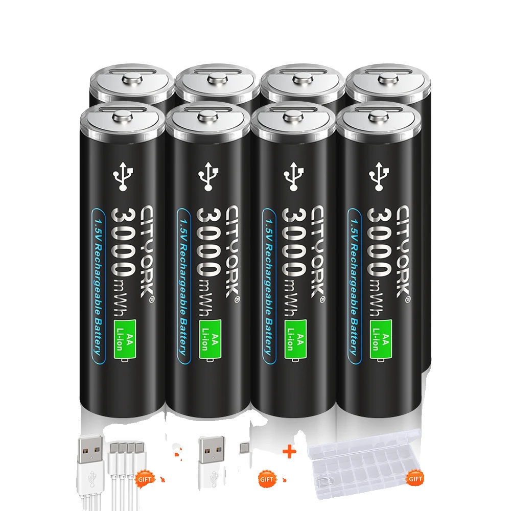 Wiederaufladbare Aa-lithiumbatterie, Typ-c-ladung, 3000 Mwh Kapazität, 8pcs Batterie