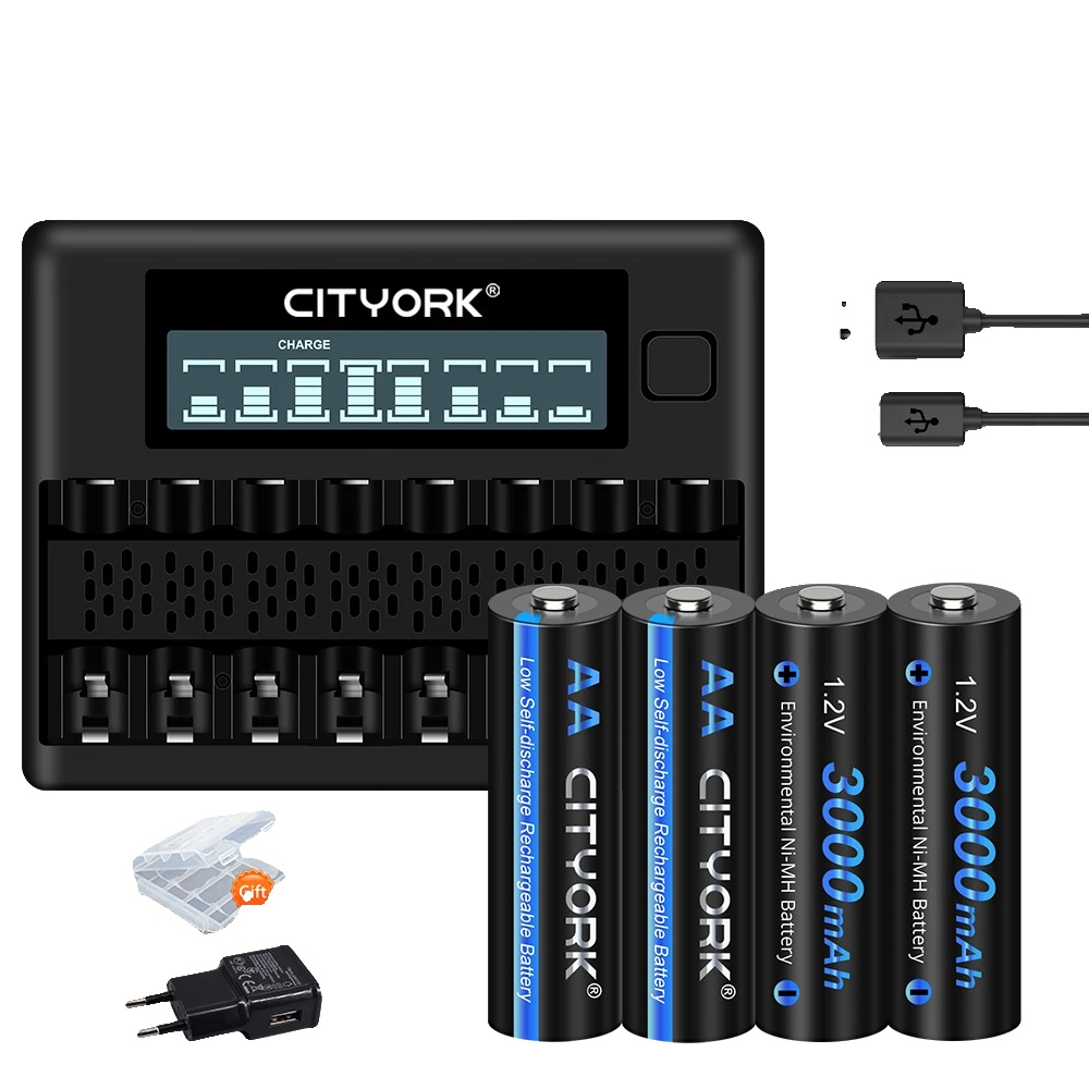 Wiederaufladbares Batterien-set, Lcd-ladegerät, Hohe Kapazität, 1ladegerät 4aa