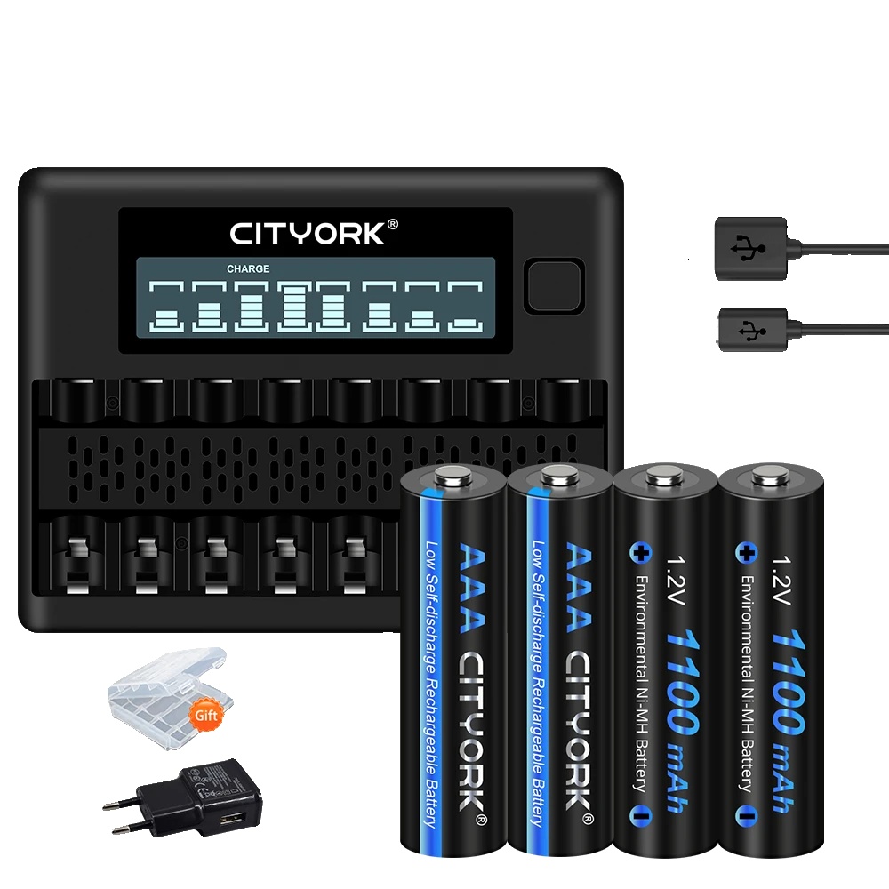 Wiederaufladbares Batterien-set, Lcd-ladegerät, Hohe Kapazität, 1ladegerät 4aaa