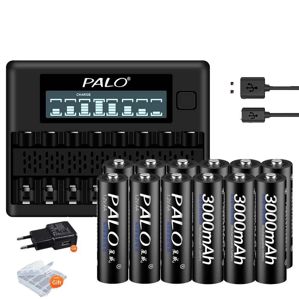 Wiederaufladbare Batterie, 3000mah Kapazität, Intelligentes Ladegerät, 12 Batterie 1 Ladegerät