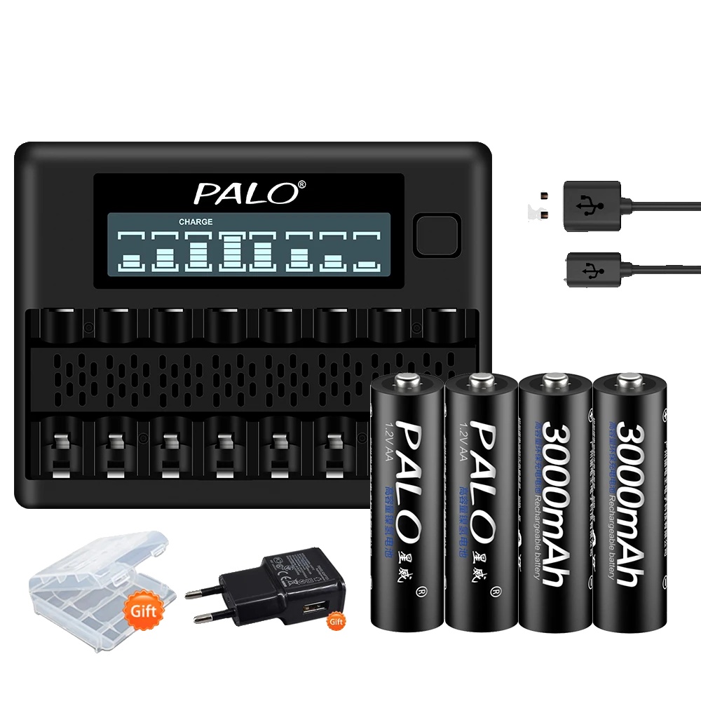 Wiederaufladbare Batterie, 3000mah Kapazität, Intelligentes Ladegerät, 4 Batterien 1 Ladegerät