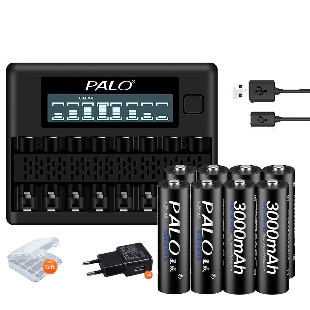 Wiederaufladbare Batterie, 3000mah Kapazität, Intelligentes Ladegerät, 8 Batterien 1 Ladegerät