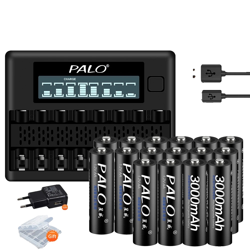Wiederaufladbare Batterie, 3000mah Kapazität, Intelligentes Ladegerät, 16 Batterie 1 Ladegerät