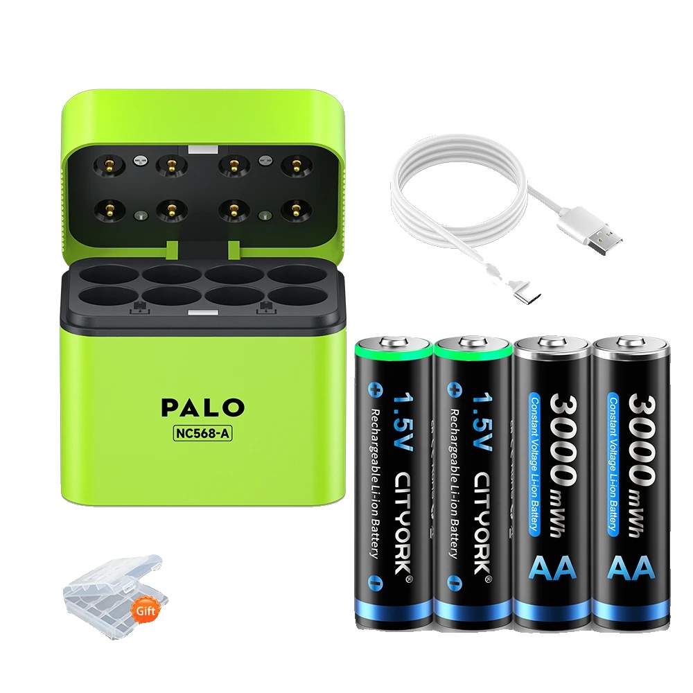 Wiederaufladbares Batterien-set, 3000mwh Kapazität, 8-slot Ladegerät, 1 Ladegerät 4 Batterien