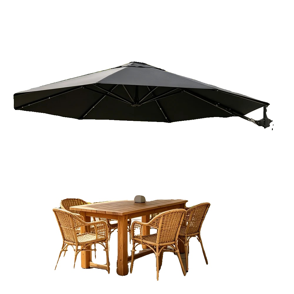 Garten-sonnenschirm, Uv-beständiger Polyesterstoff, 300 Cm Durchmesser, Metallstange, Wandmontage-design, Kurbelgriff