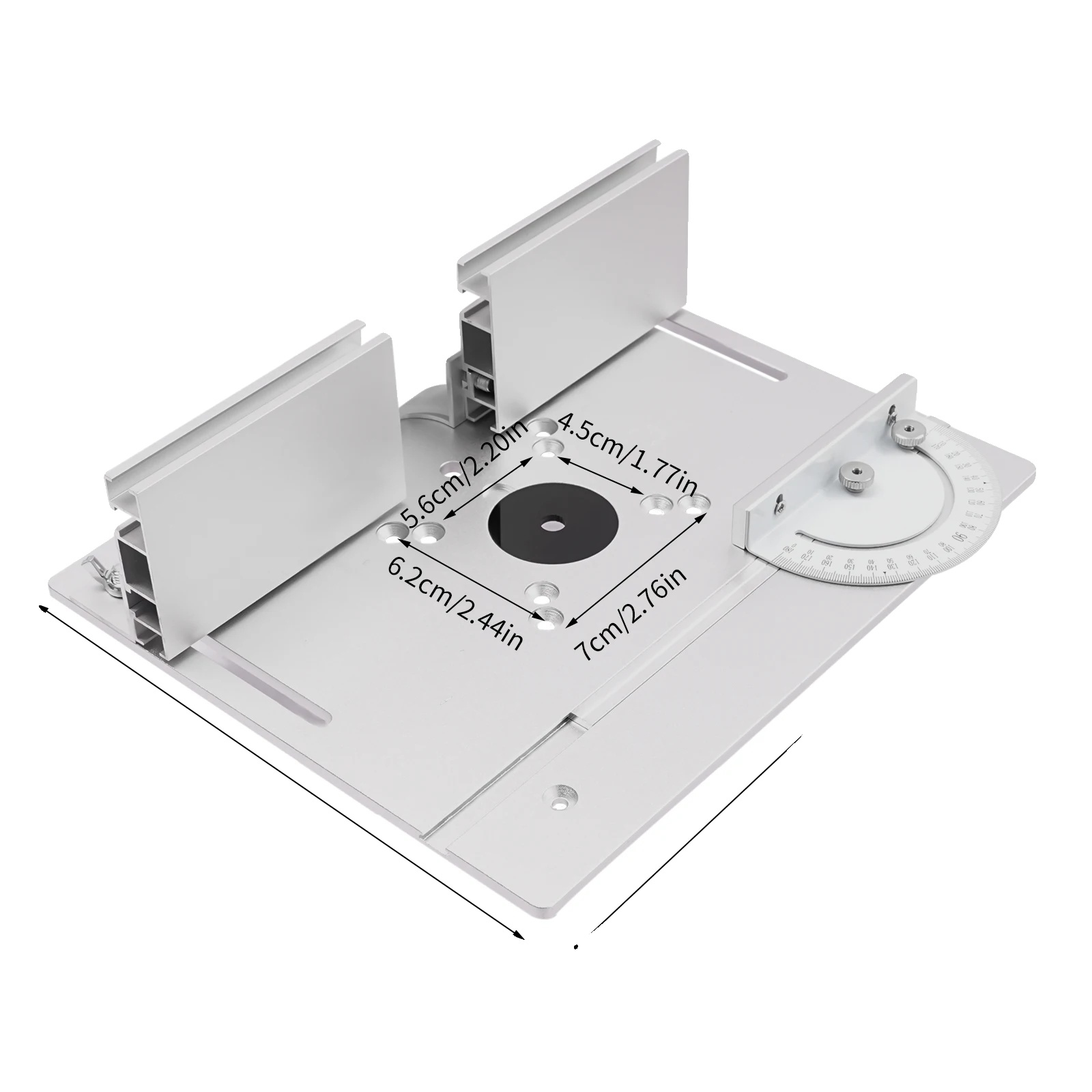 Routertisch Einlegeplatte, Langlebige Aluminiumlegierung, 180° Gehrungsanschlag, Silber