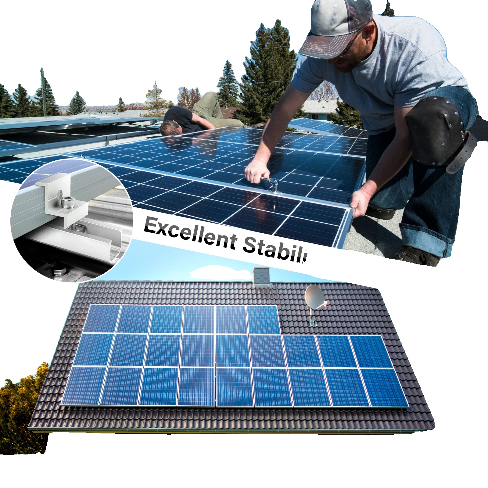 Solarmodul-montageset, Verstellbare Endklemme, Langlebige Aluminiumlegierung, Silber