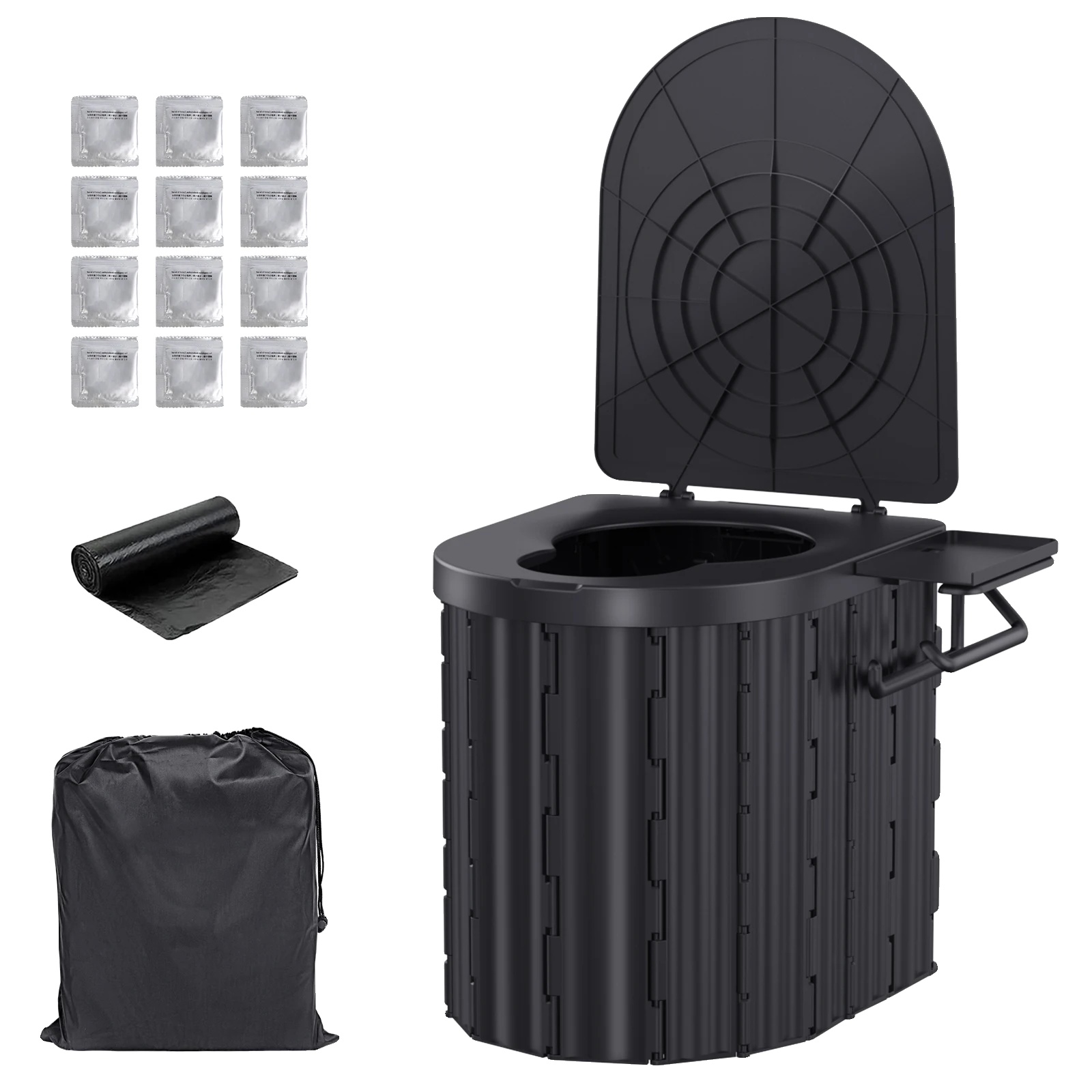 Tragbare Toilette, Faltbares Design, Einfache Reinigung, Schwarz
