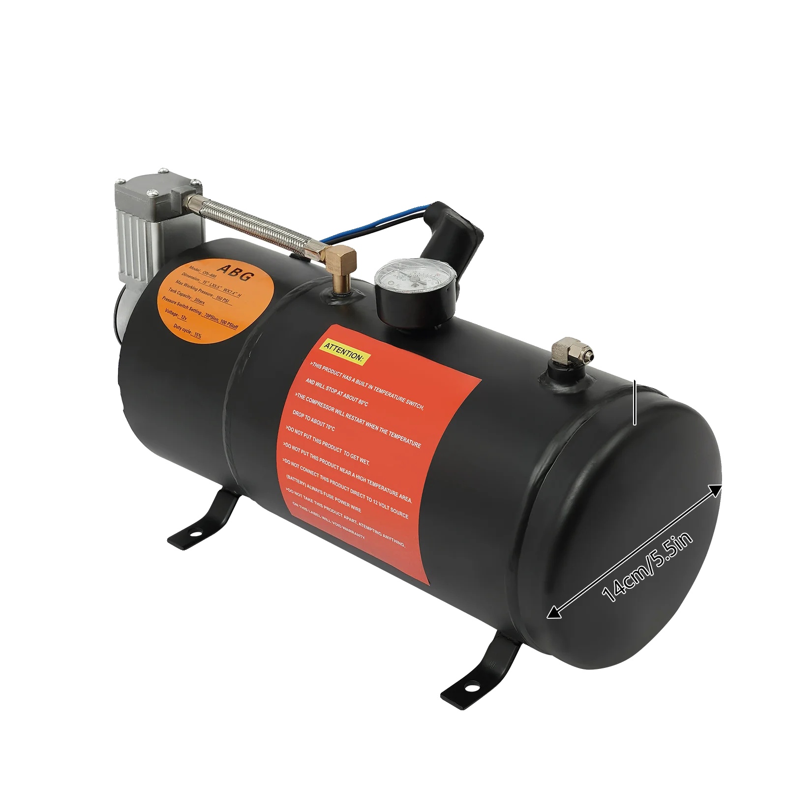 Luftkompressor, 3l Tankinhalt, 150 Psi Druck, 12v, Schwarz, Eu