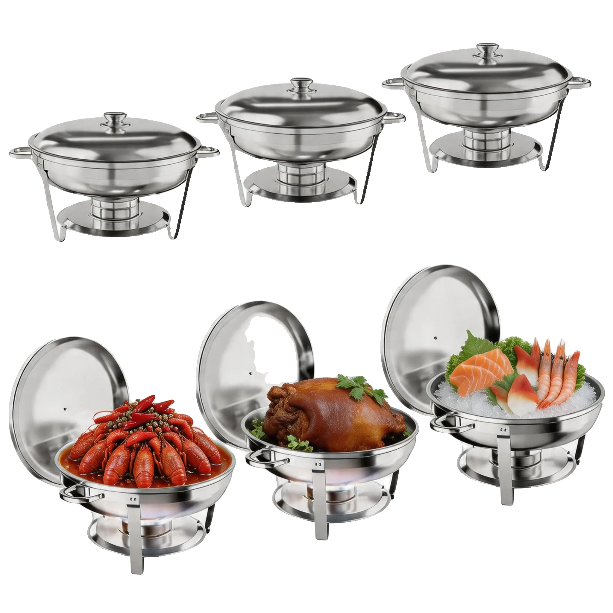 Chafing-dish-set, Edelstahl, 4,7l Kapazität, Sechsteiliges Set