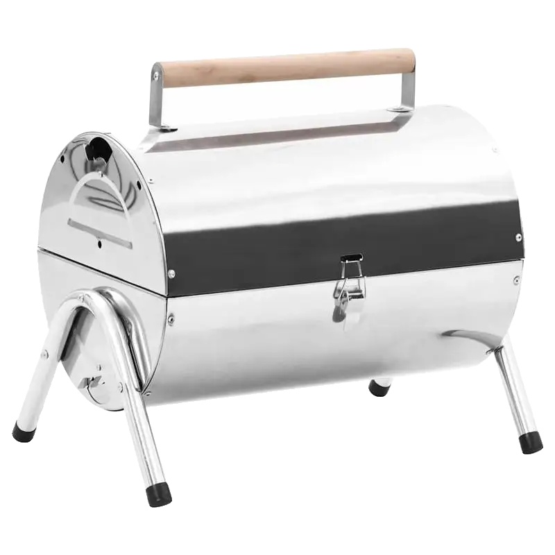 Holzkohlegrill, Tragbares Design, Doppelte Kochgitter, Silber