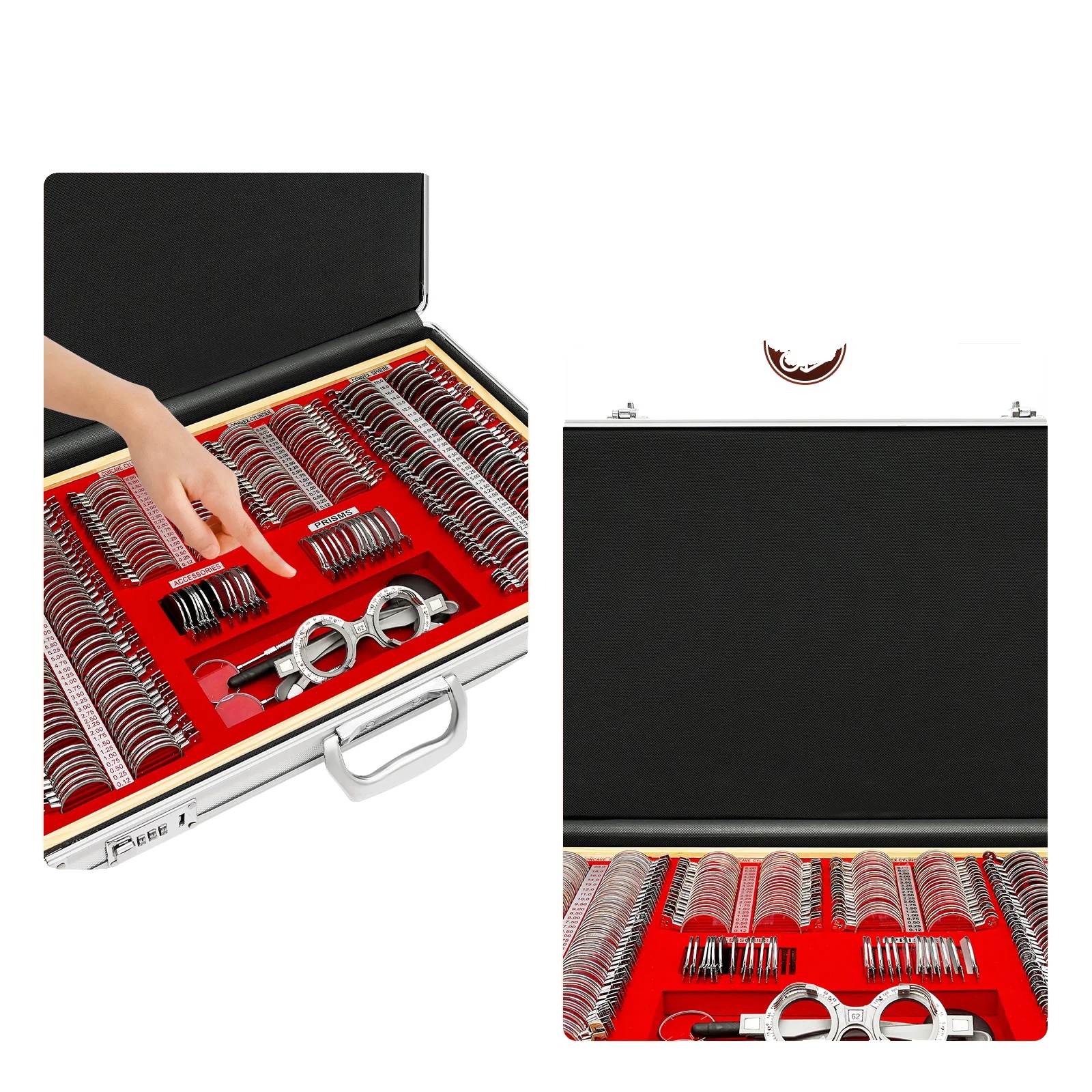 Optometrie-testlinsen-set, 266 Linsen, Samtgefütterter Koffer, Abmessungen 57369,5 Cm, Hochwertiges Glas Und Metall, Kompatibel Für Myopie Und