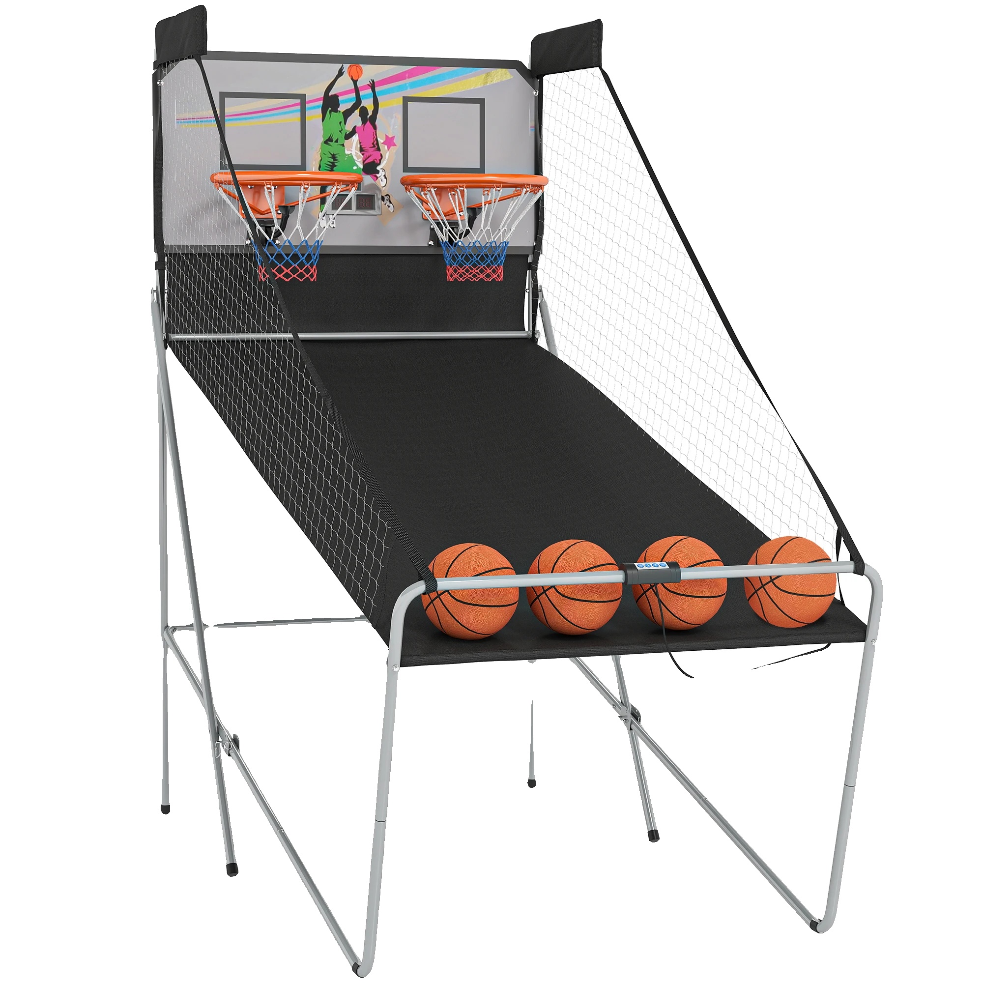 Tragbarer Basketballkorb, Stahlstütze, Verstellbare Höhe 2,0-3,0 Meter, Integrierter Punktestand-zähler, Stabiler Sockel, Empfohlene Altersgruppe 14+