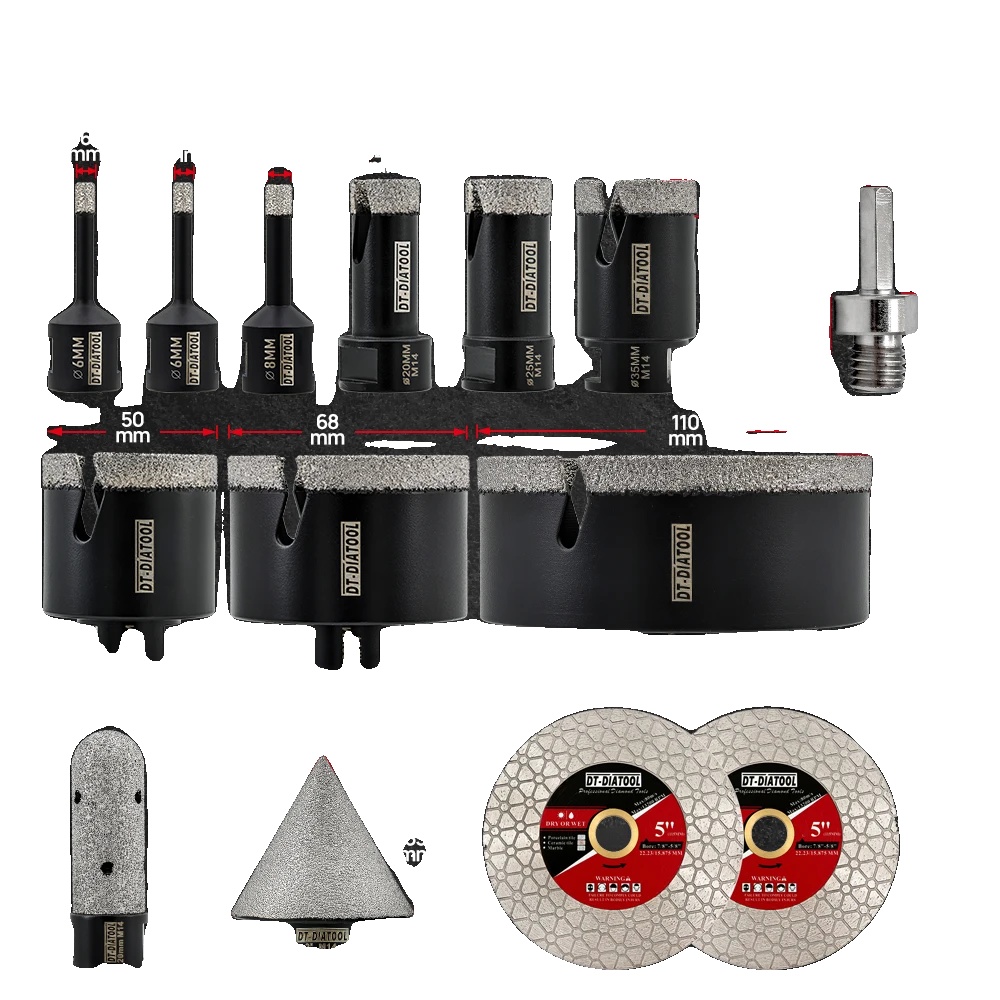 Kernbohrer Set, Diamantmaterial, M14 Gewinde Kompatibilität, 14pcs Kit 2pc Scheibe, M14 Gewinde