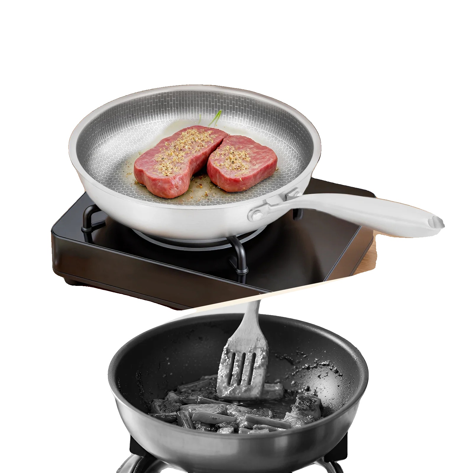 Wok-pfanne, Edelstahl, 28 Cm Durchmesser, 0,8 Kg Gewicht, Kratzfeste Beschichtung, 21,7 Cm Griff Länge