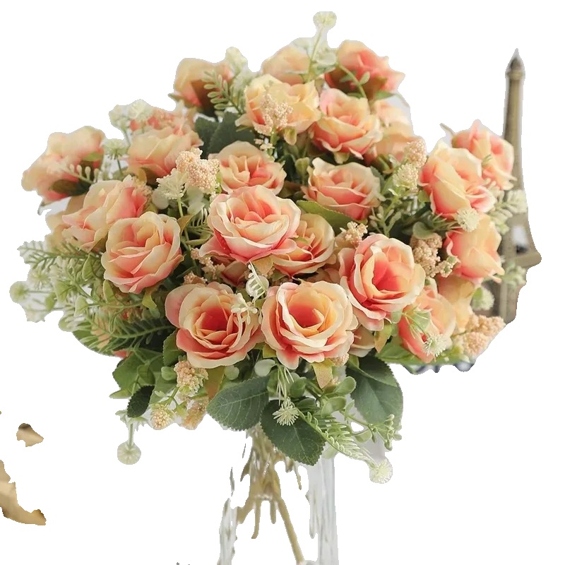 Künstlicher Rosenstrauß, Pflegeleicht, Vielseitige Dekoration, Rosa Orange, 3stück-g