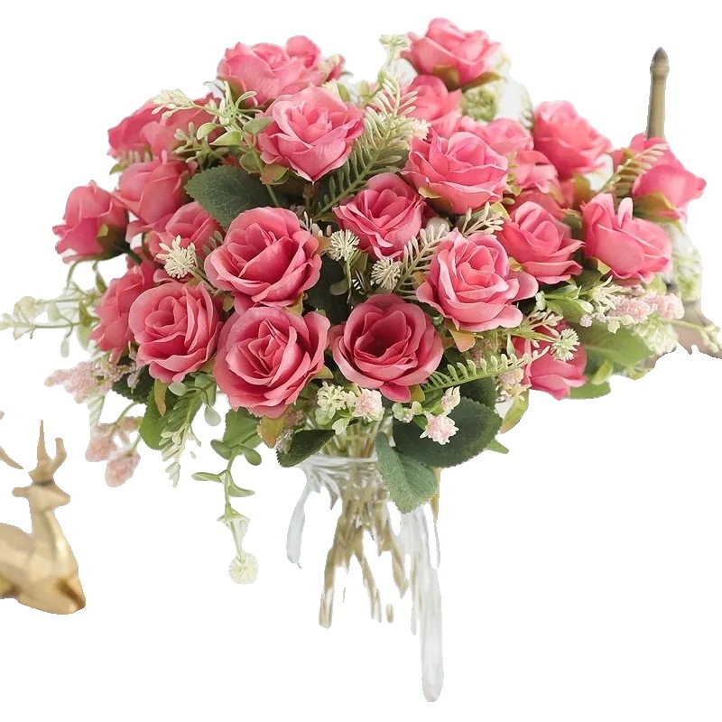 Künstlicher Rosenstrauß, Pflegeleicht, Vielseitige Dekoration, Rosenrot, 3stück-a