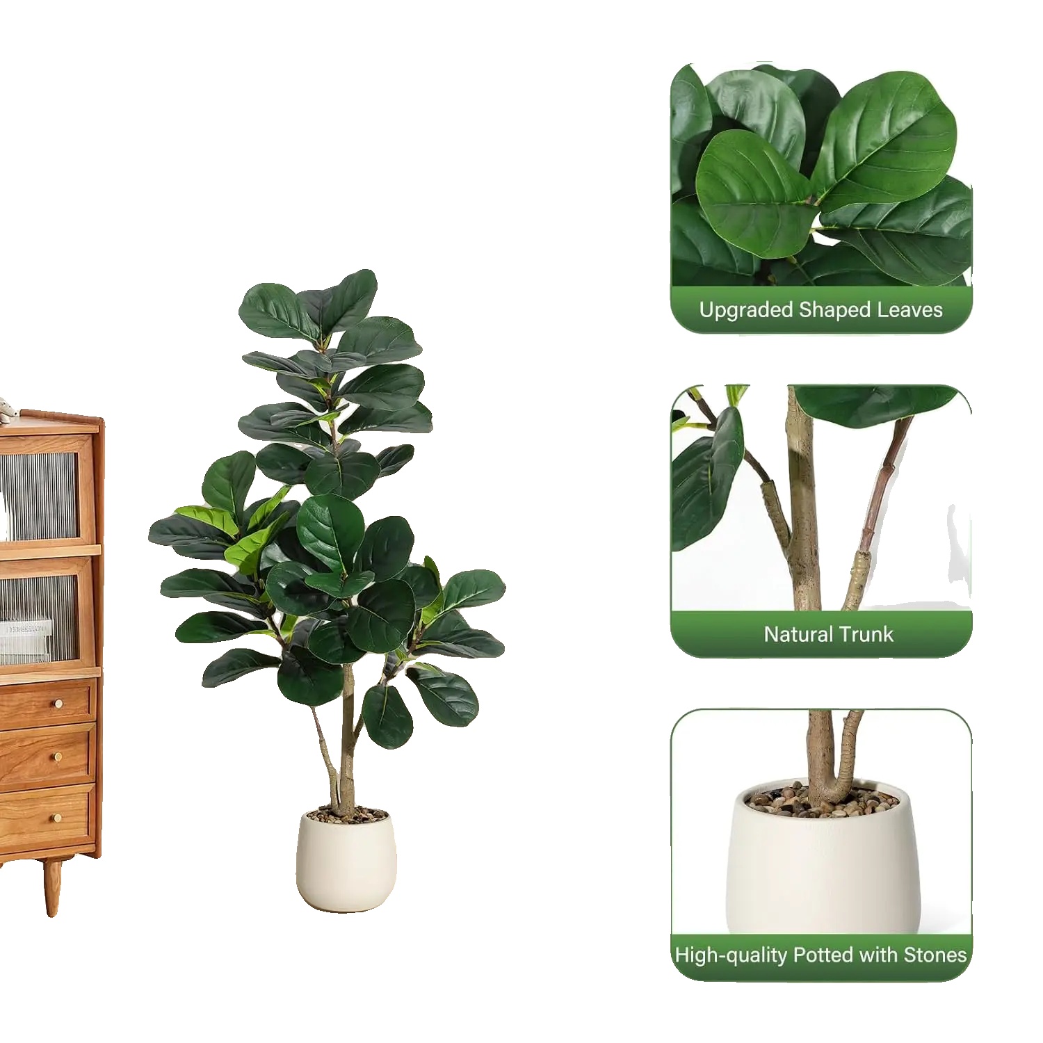 Künstlicher Geigenblattfeigenbaum, Lebensechtes Design, Pflegeleicht, 120cm