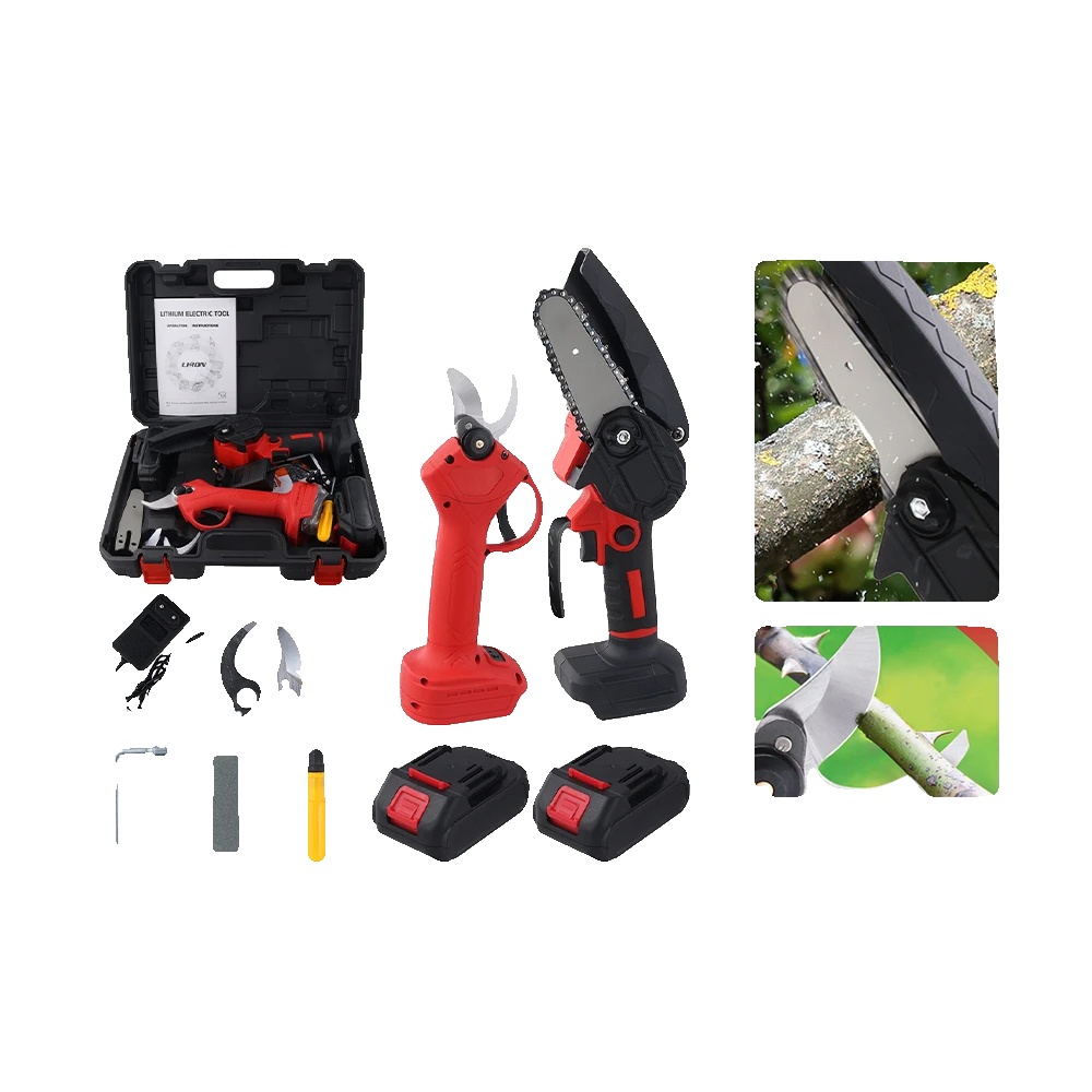 Elektrische Kettensäge, 15 Cm Führungs Länge, Maximale Leistung 650w, Schnittgeschwindigkeit 5 M/s, Inklusive 2 Batterien, Ergonomisches Design