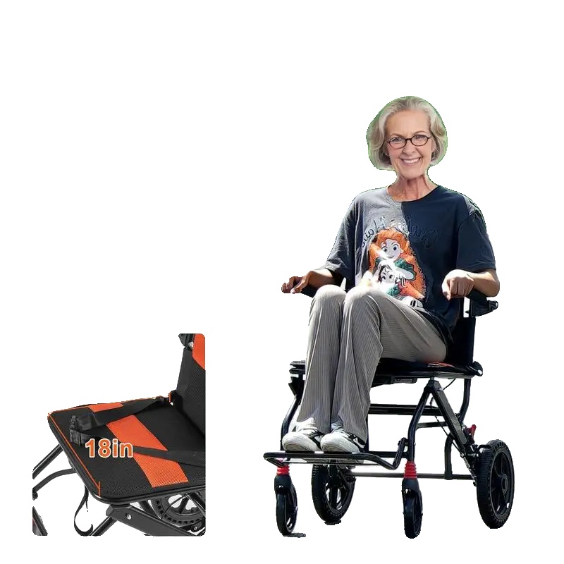 Transportstuhl, Aluminiumlegierung, 45 Cm Sitzbreite, 100 Kg Tragfähigkeit, Leicht 11 Kg, Klappbares Design