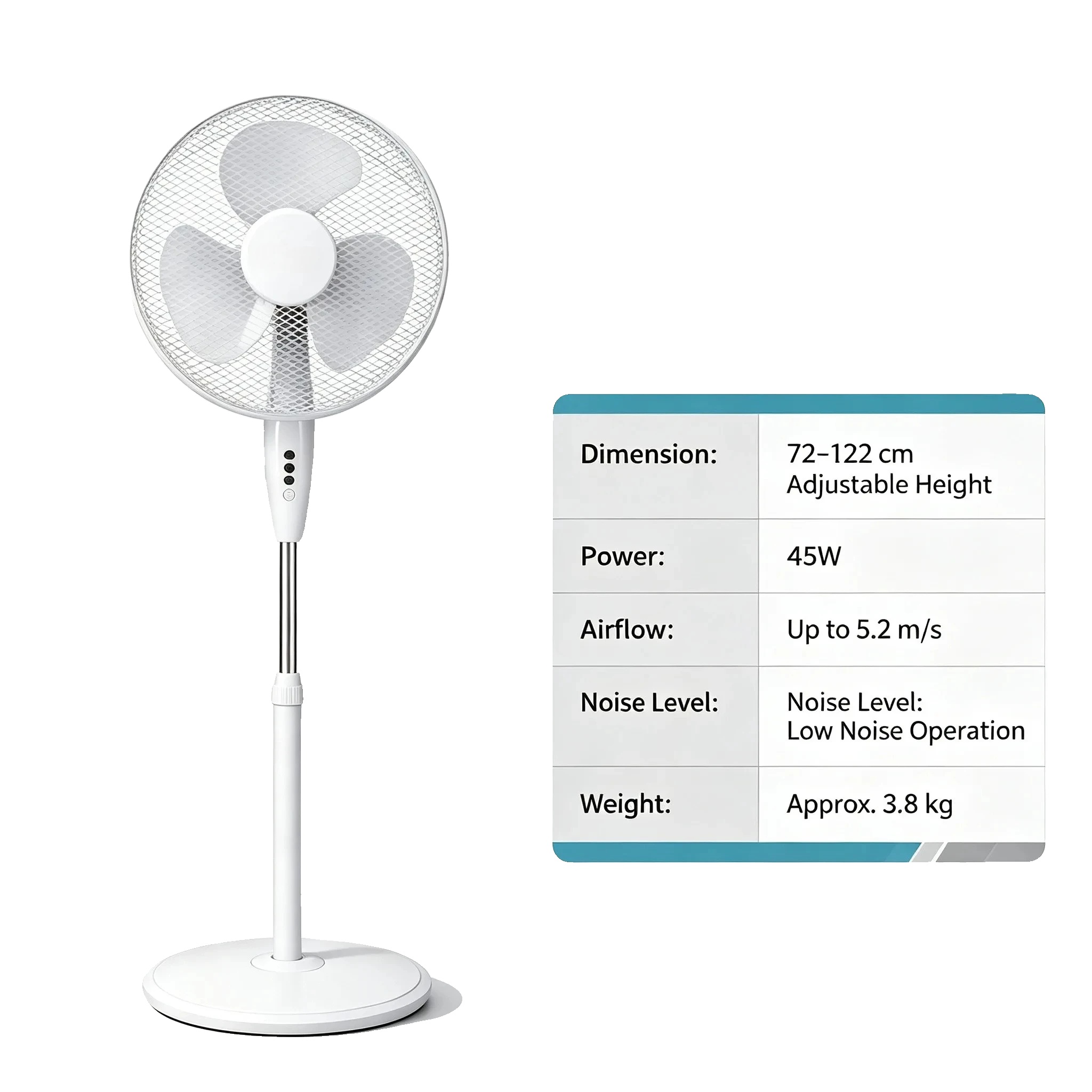 Ventilator, Höhenverstellbar, 3 Geschwindigkeitsstufen, Blanco