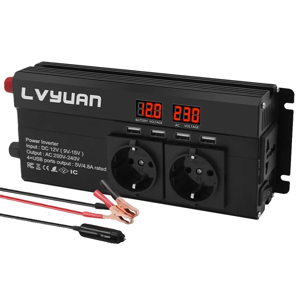 Stromwechselrichter, 2600w Ausgang, 6 Geräte Ladegerät, 12v 2600w Eu Schwarz, 220-240v-a, 12v-a