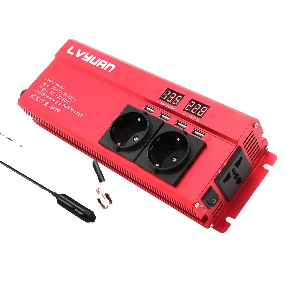 Stromwechselrichter, 2600w Ausgang, 6 Geräte Ladegerät, 12v 2600w Eu Rot, 220-240v, 12v