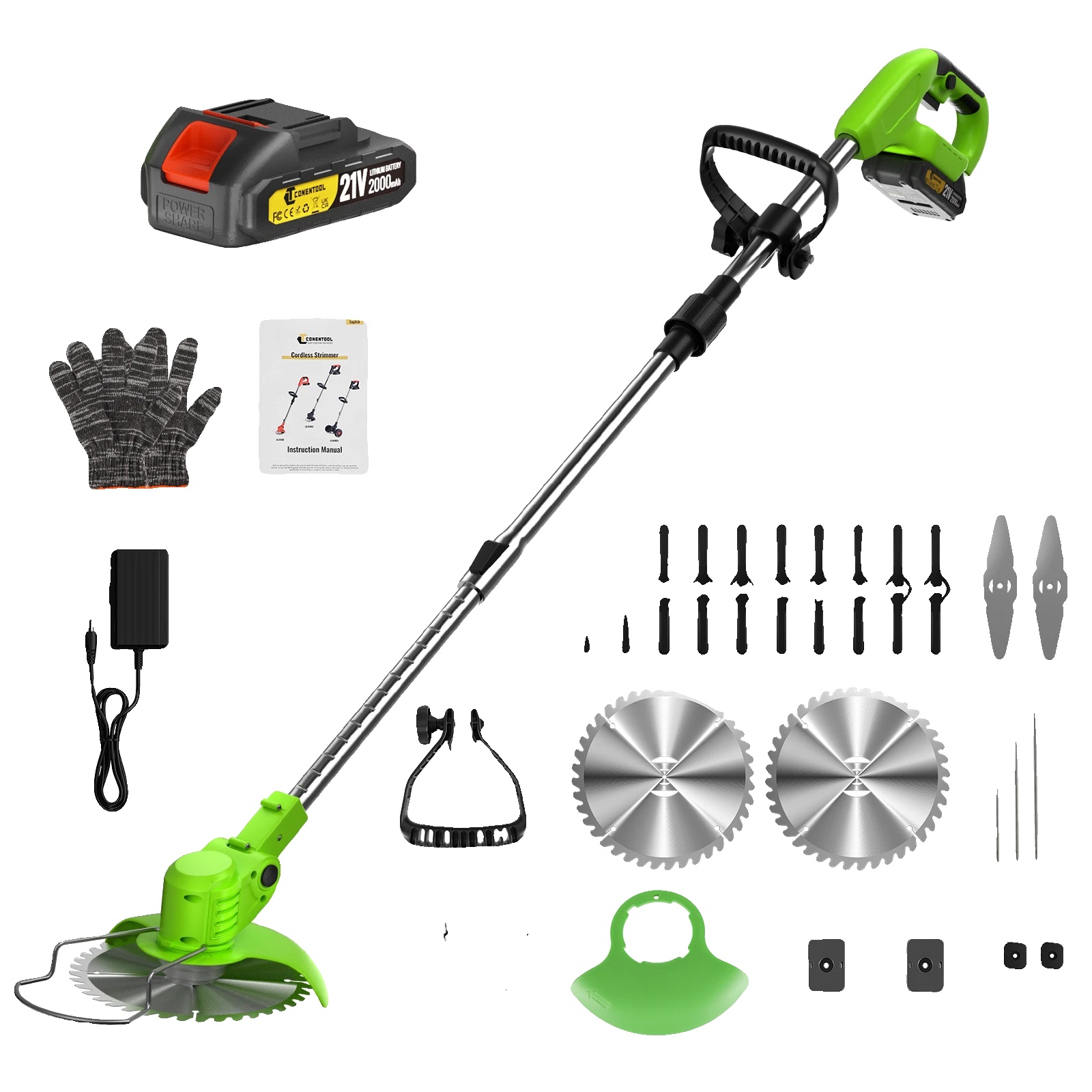 Grastrimmer, Leichtes Design, Vielseitige Klingenoptionen, Grüne 1 Batterie