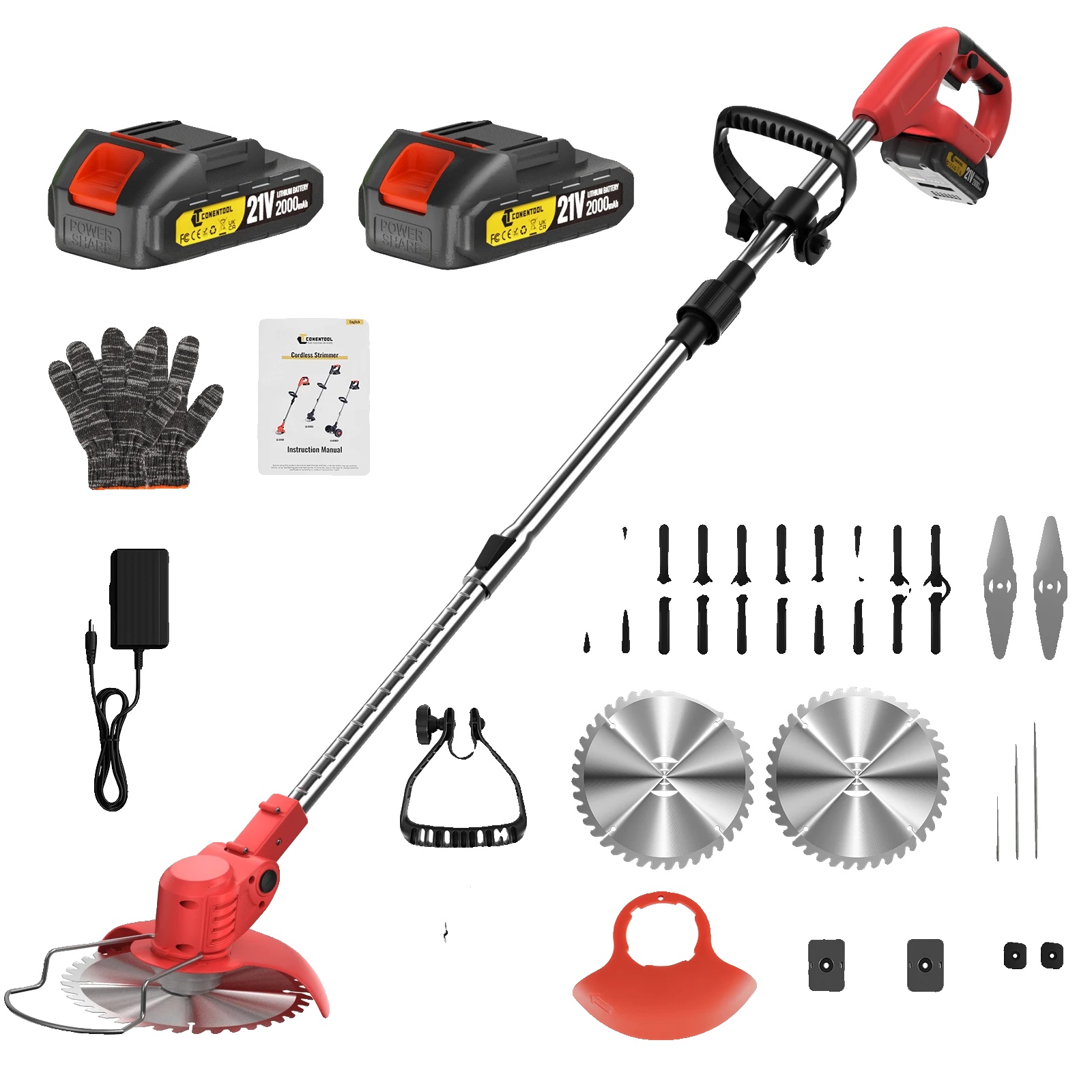 Grastrimmer, Leichtes Design, Vielseitige Klingenoptionen, Rote 2 Batterien