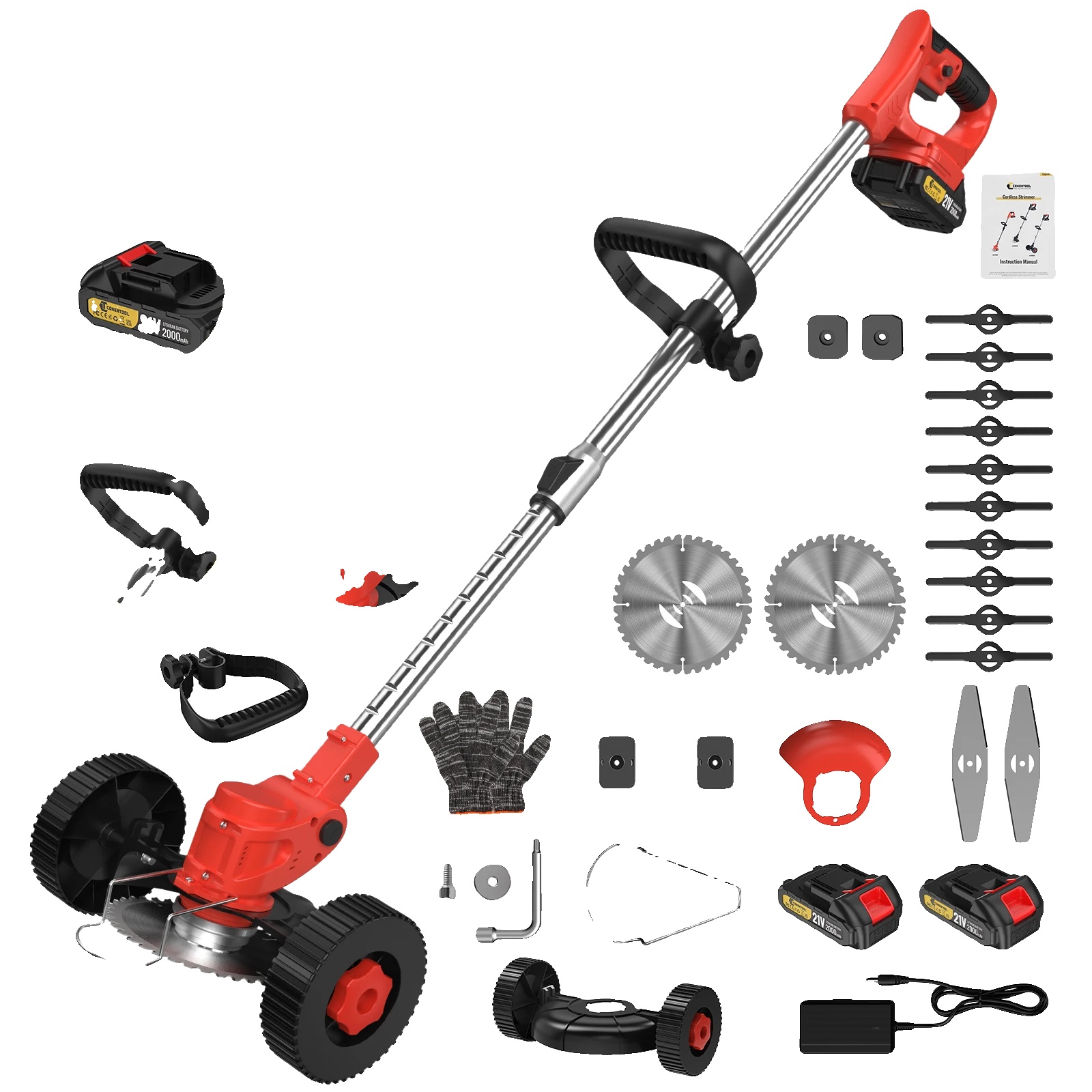 Akku-rasentrimmer, 650w Motor, 5 Klingen, Zwei Batterien-a, Kein Stecker-a