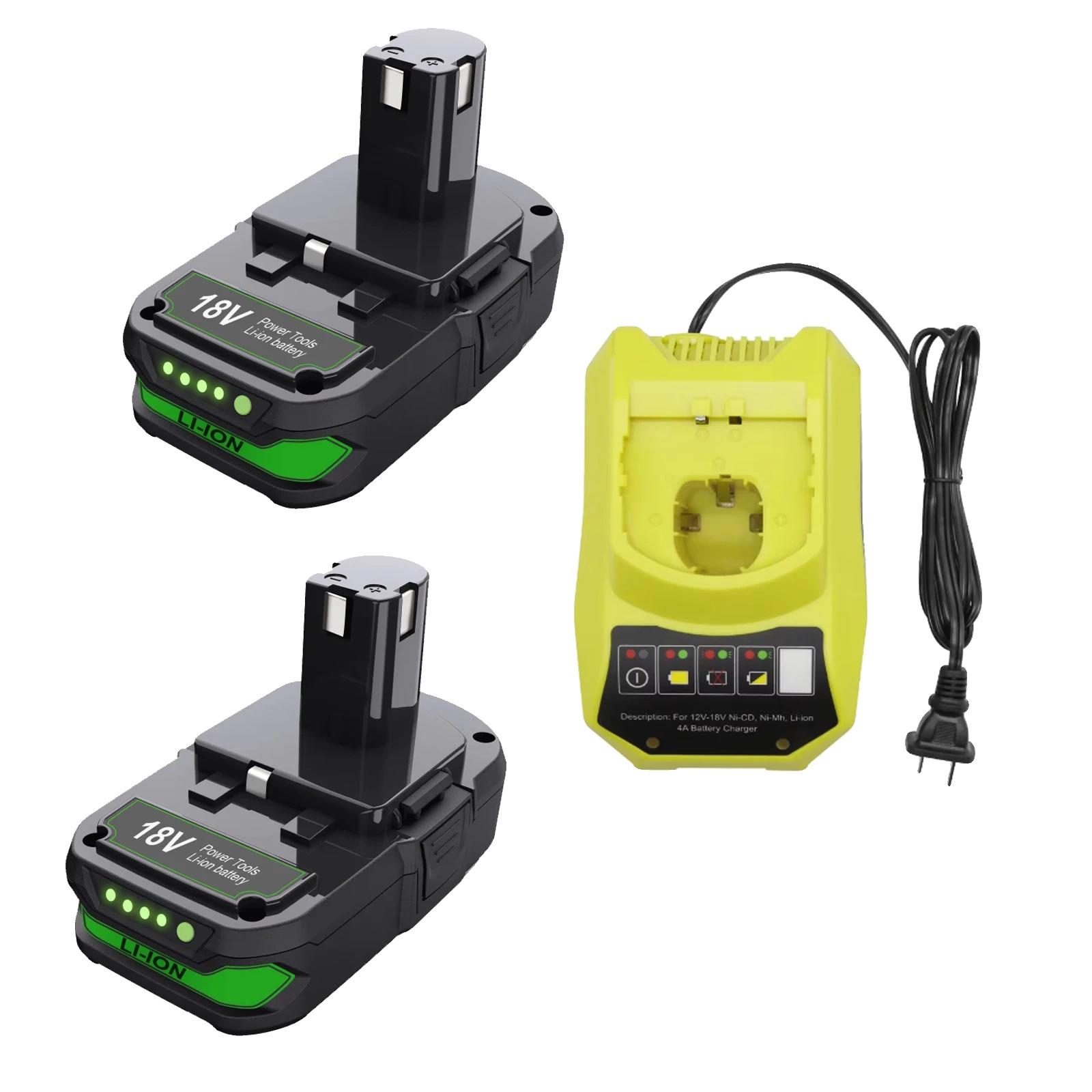 Li-ionen-batterie, 3000mah Kapazität, 18v Spannung, Kompatibel Mit Ryobi, 2bat 1laden, 18v-b