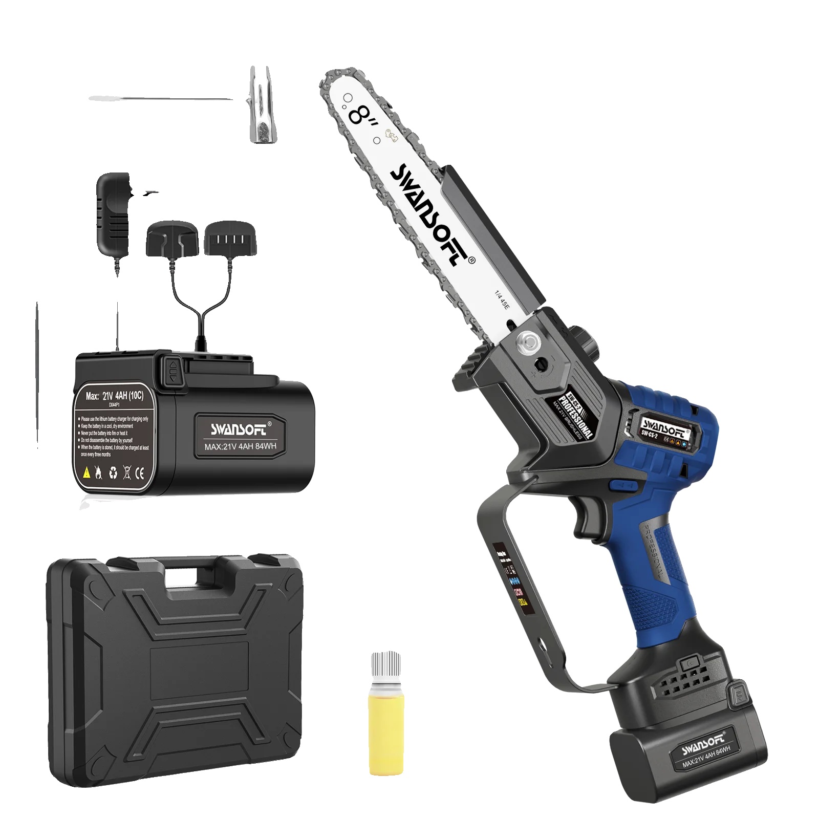 Kettensäge, Bürstenloser Motor, Automatische Ölfunktion, Kettensäge, Zwei Batterien