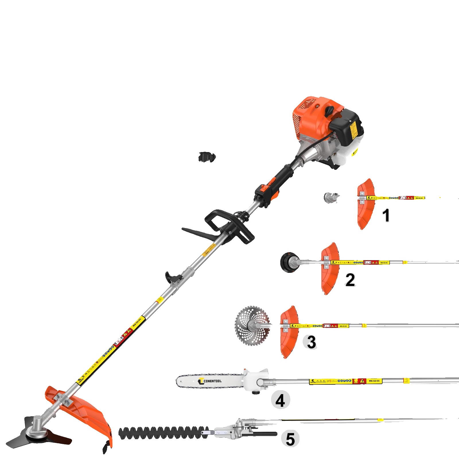 Benzin-rasentrimmer, 52cc Motor, 6-in-1 Multifunktionswerkzeug, Orange