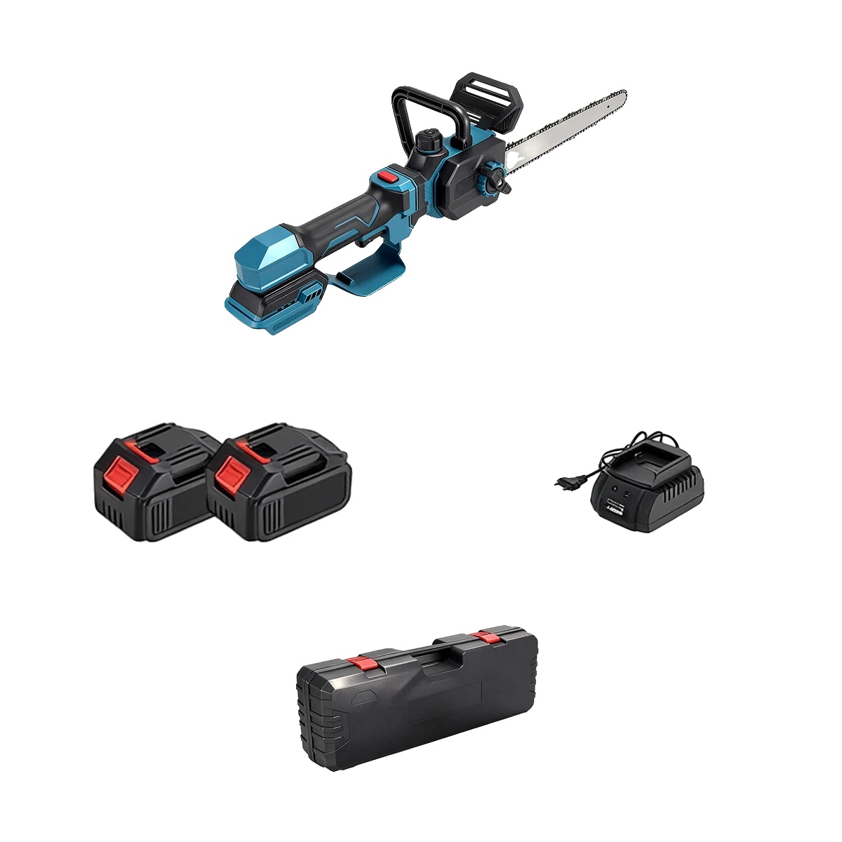 Kettensäge, Bürstenloser Motor, Teleskopisches Design, 2 Batterien