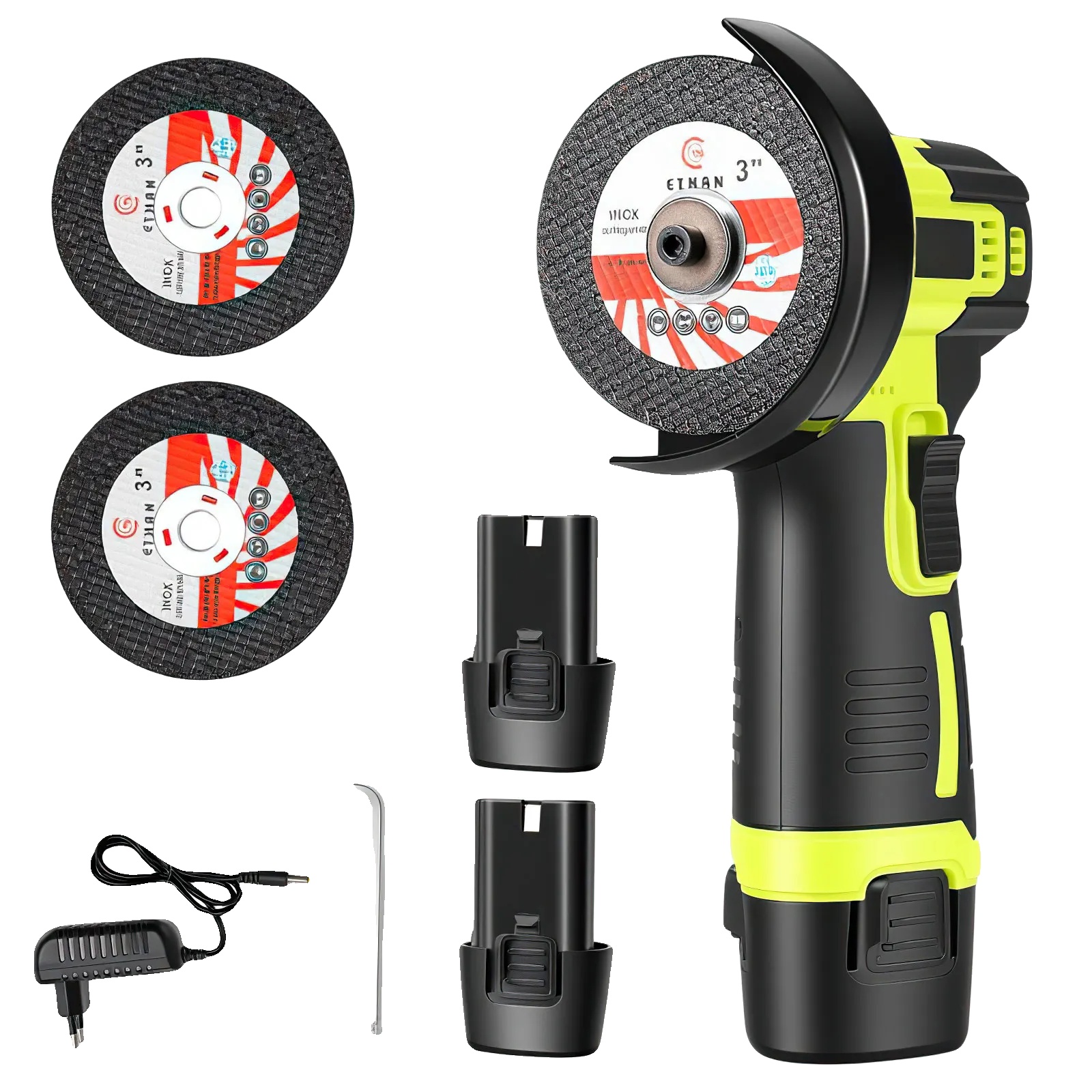 Winkelschleifer, Kabelloses Design, Leistungsstarker Motor, 2 Batterien