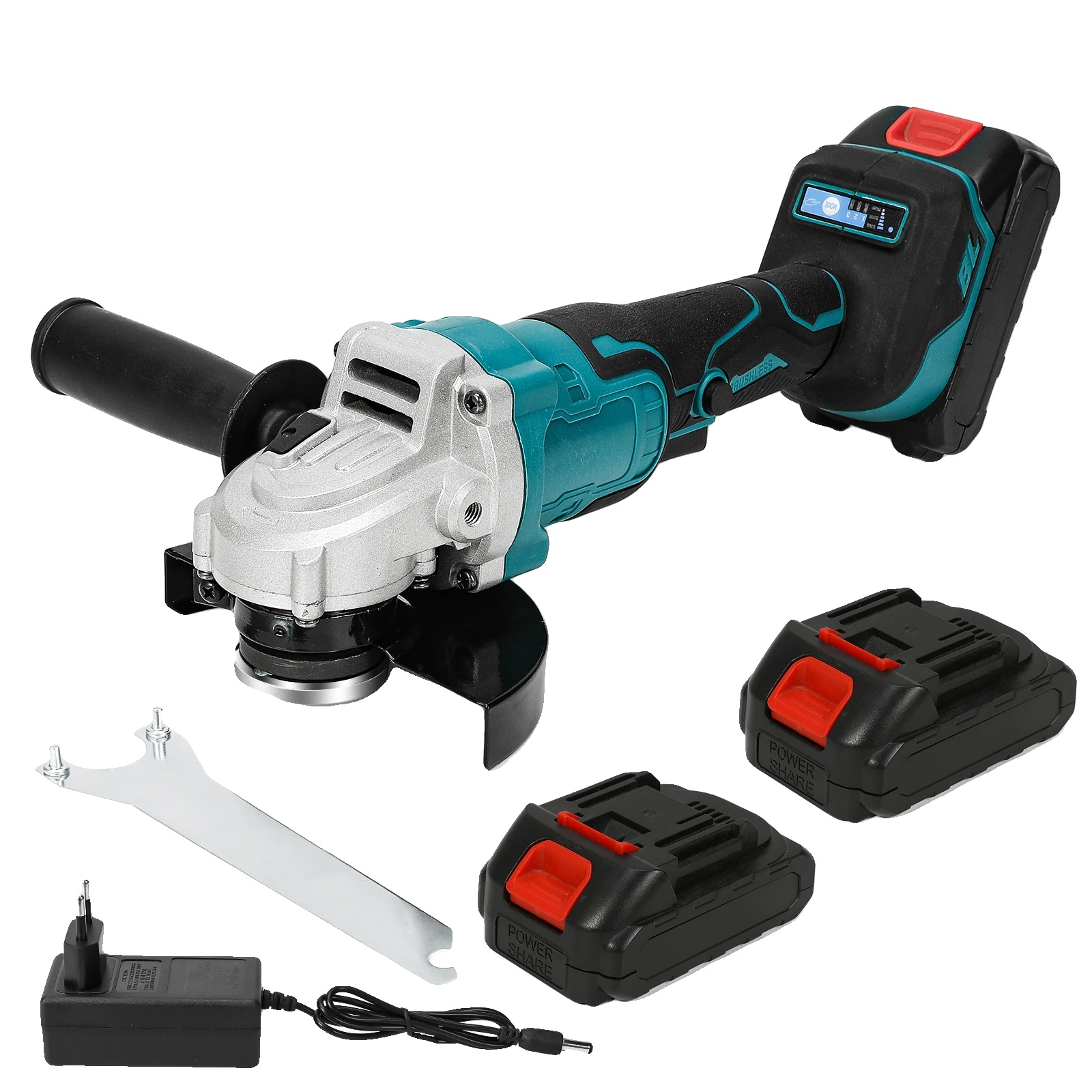 Winkelschleifer, Kabellos, Bürstenloser Motor, Mit 2 Batterien