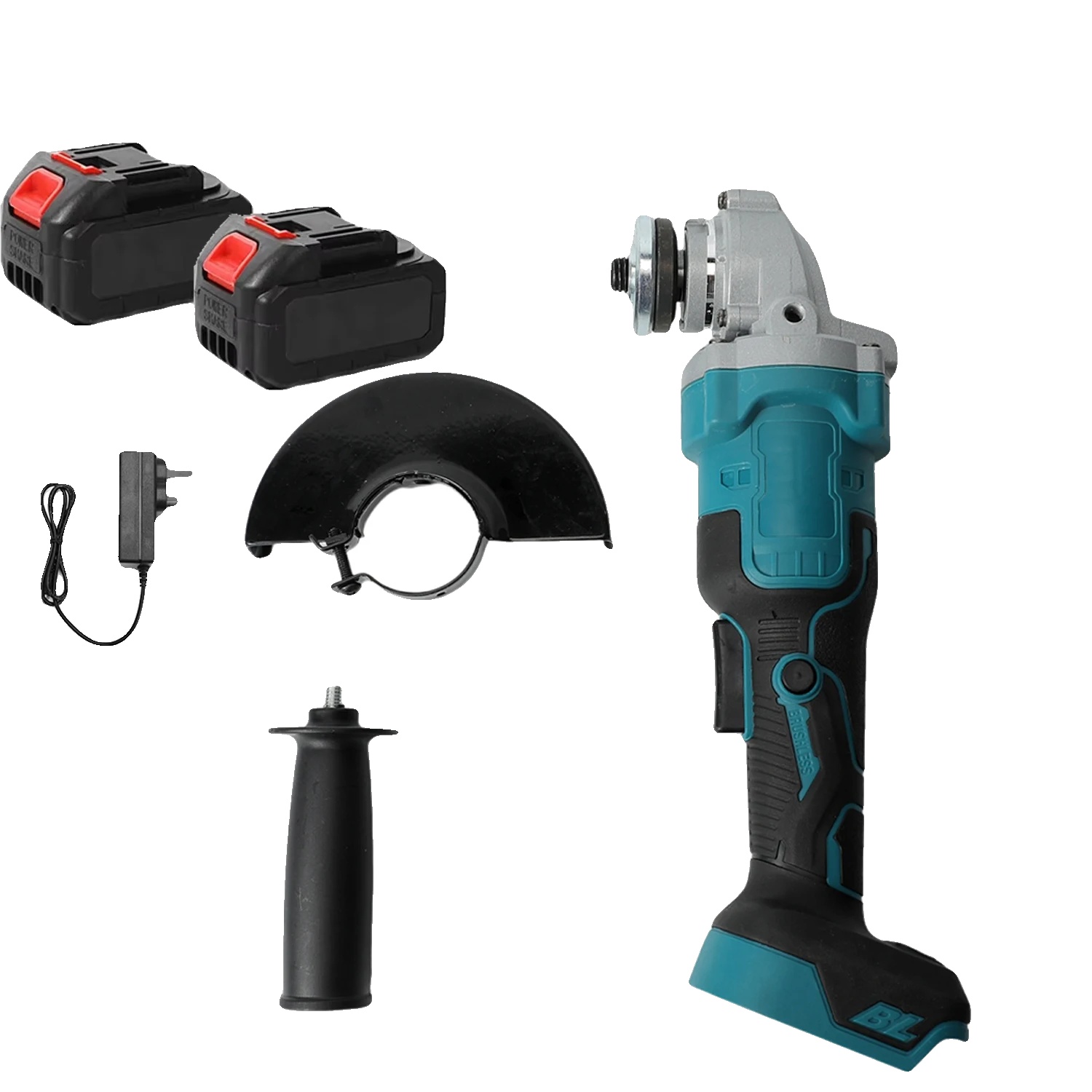 Winkelschleifer, Bürstenloser Motor, Stufenlose Geschwindigkeitsregelung, 2 Batterien