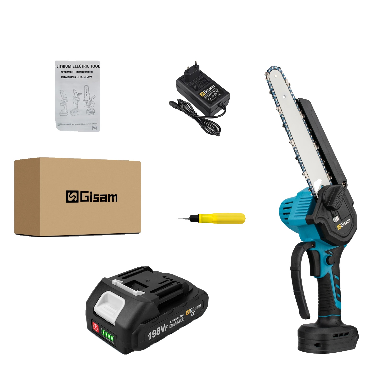 Mini-kettensäge, Bürstenloser Motor, 8-zoll-führungsplatte, 1 Batterie