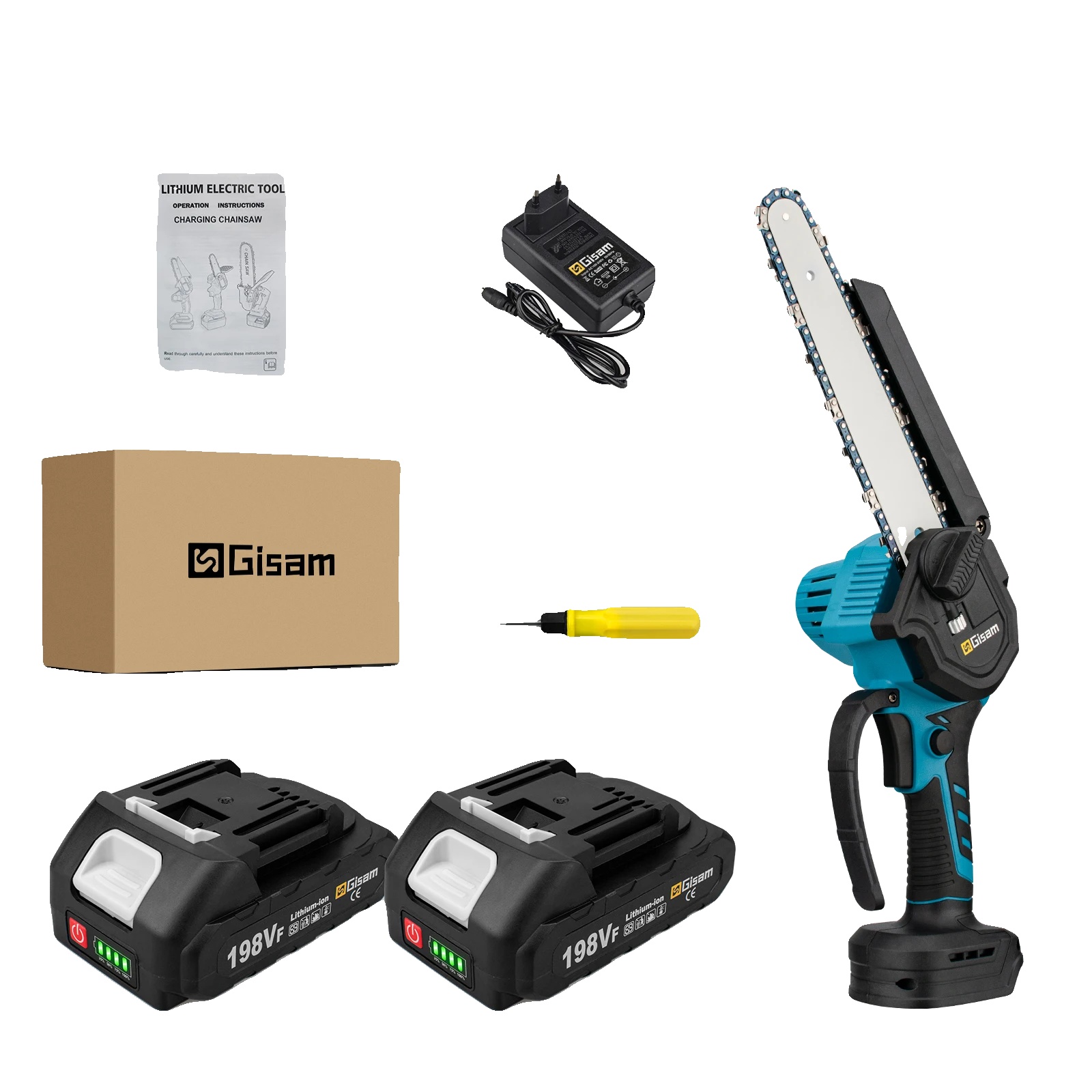 Mini-kettensäge, Bürstenloser Motor, 8-zoll-führungsplatte, 2 Batterien