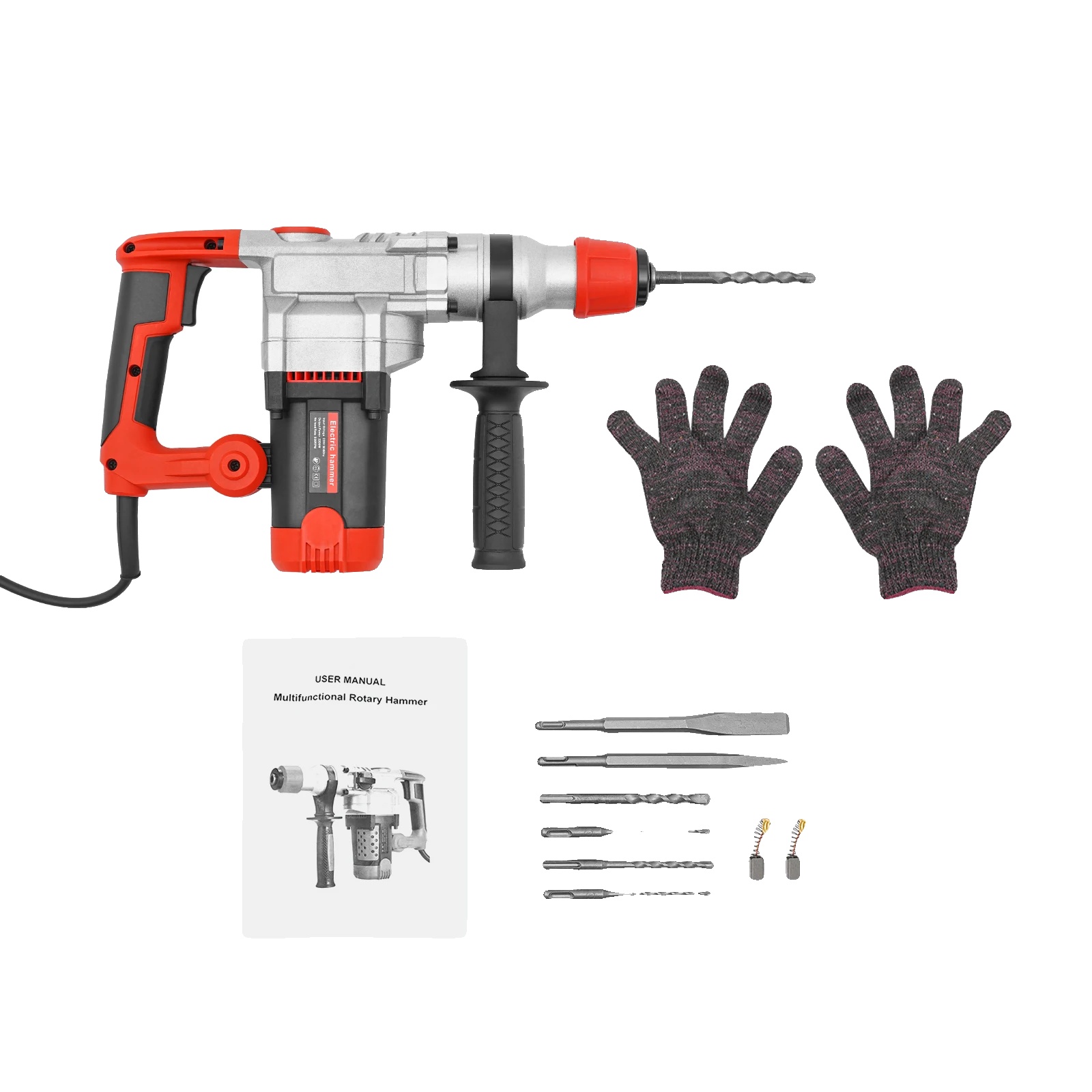 Elektro-hammerbohrer, 2200w Leistung, 360° Drehbarer Griff, Rot