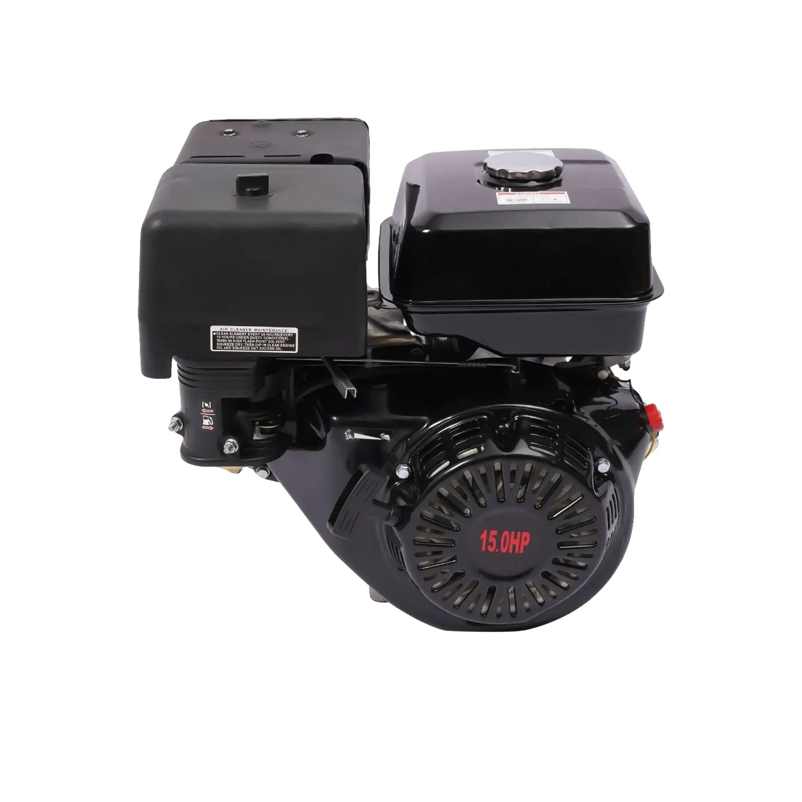 Benzinmotor, 15 Ps, 420 Ccm Hubraum, Maximales Drehmoment 26,5 N·m, Drehzahl 3600 U/min, Kraftstofftankinhalt 6,5 L