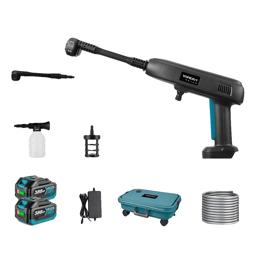 Hochdruckreiniger, Faltbarer Wassertank, Mehrfach-sprühdüse, 2 Batterien Set B